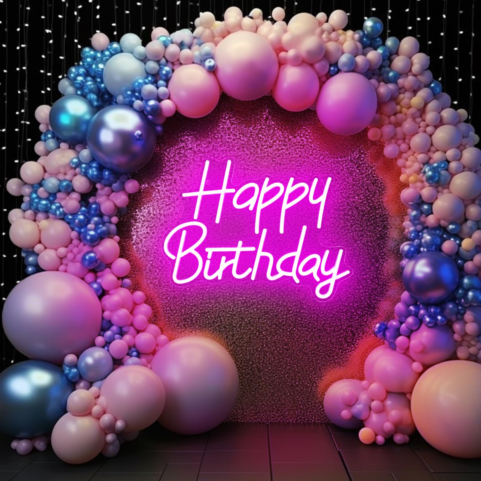 AYwYyjCh Happy Birthday Neon Light Sign, Dimmable LED Wall Decor, 15.7" x 11.8", Pink, Model YFNHD00404