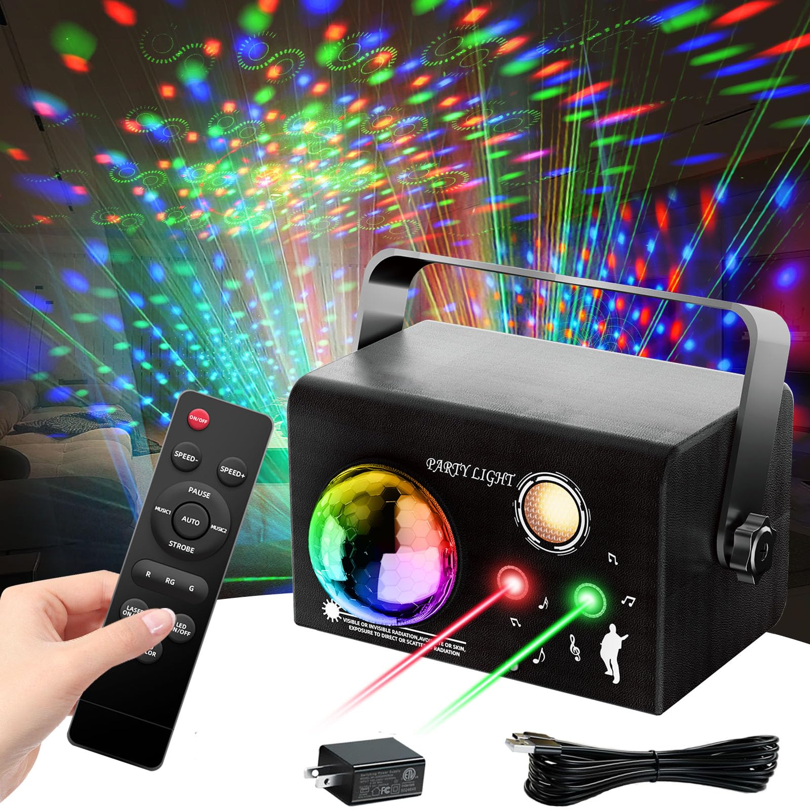 Square Party Lights, 4 Modes Sound Activated DJ Disco Light with Remote & Strobe, USB Powered Dance Stage Lights for Home Party,