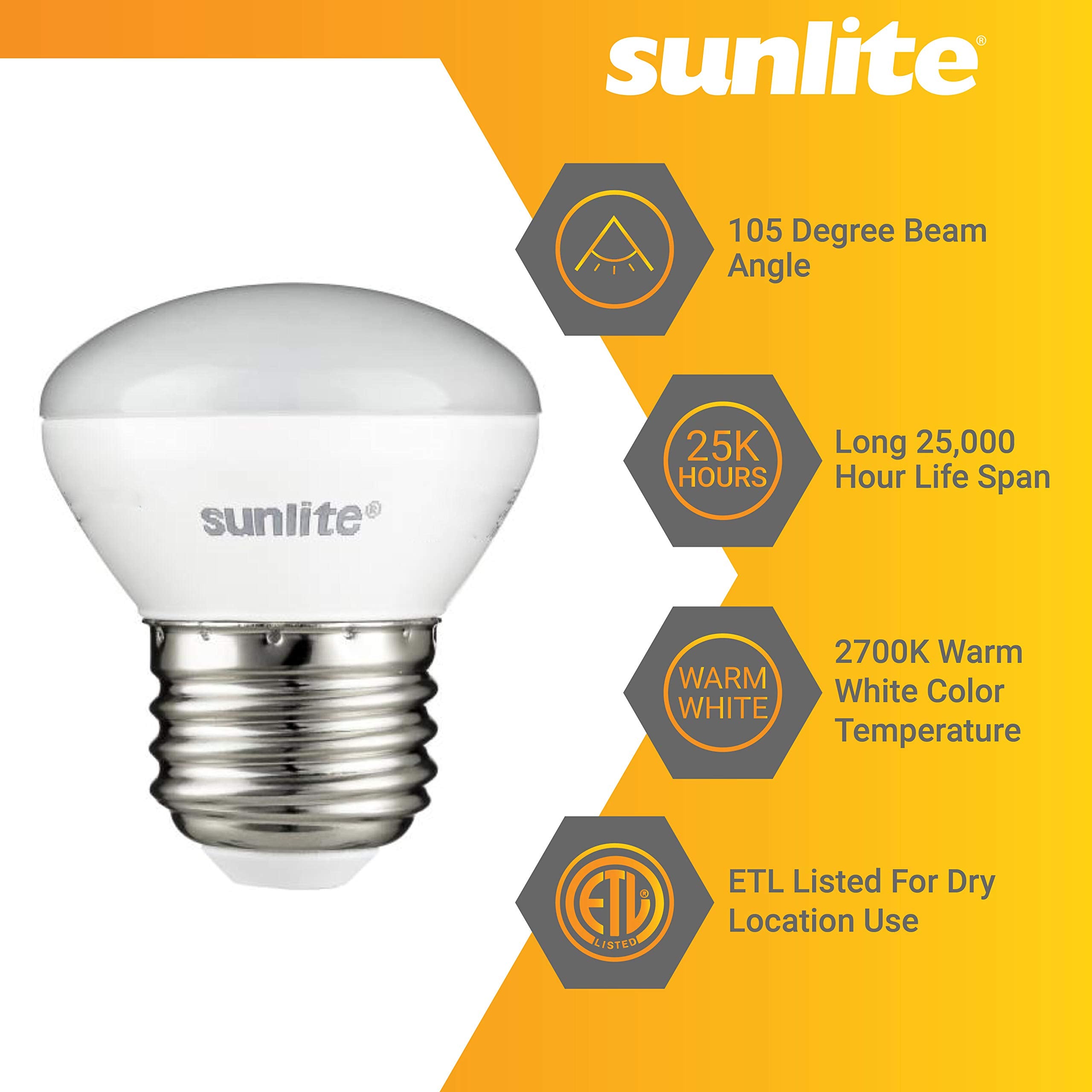 Sunlite LED R14 Mini Reflector Floodlight Bulb, 4W (25W Equivalent), 250 Lumens, Dimmable, 2700K Warm White, 6 Count