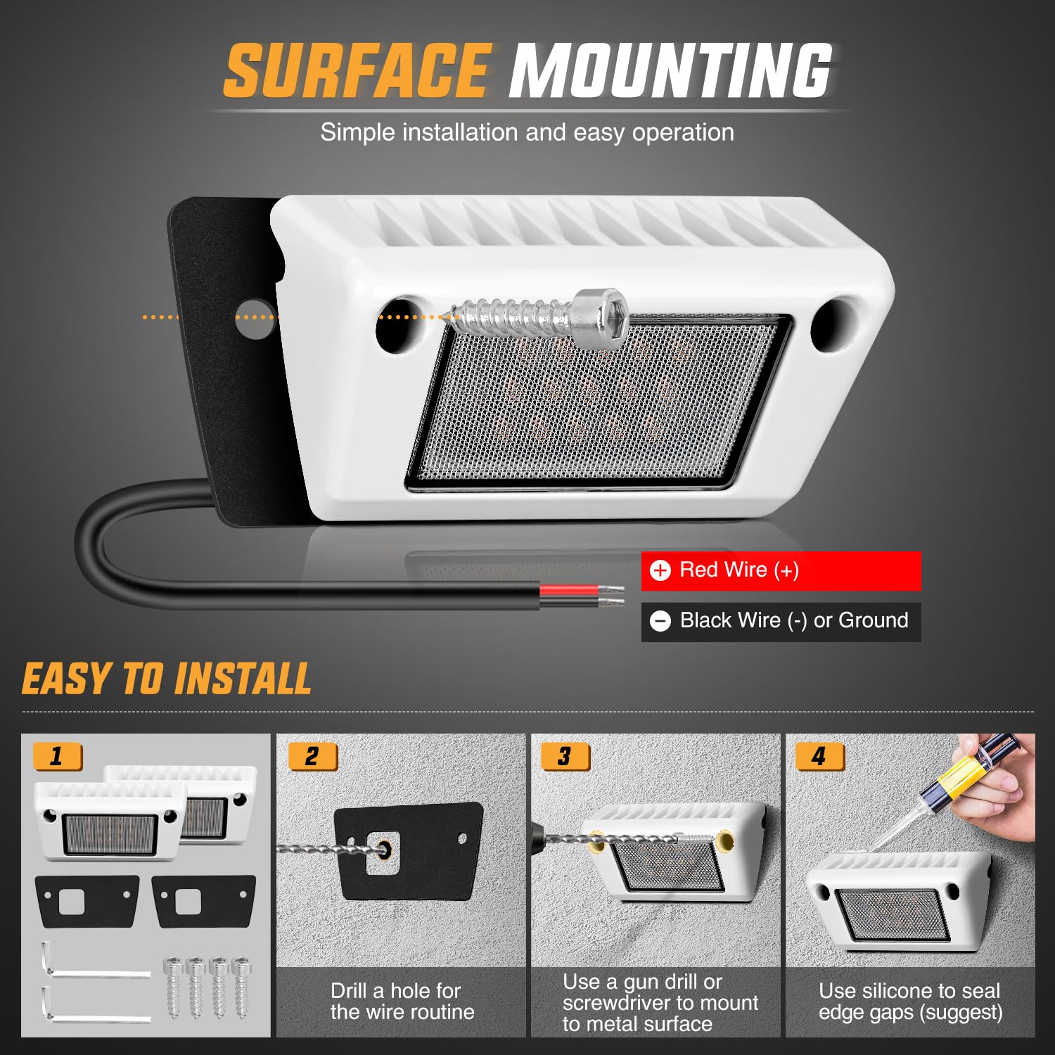 Nilight RV Porch Lights 5 Inch Amber LED Aluminum Housing, Model RV-704WA, 12V/24V for Trailers, Campers, and SUVs