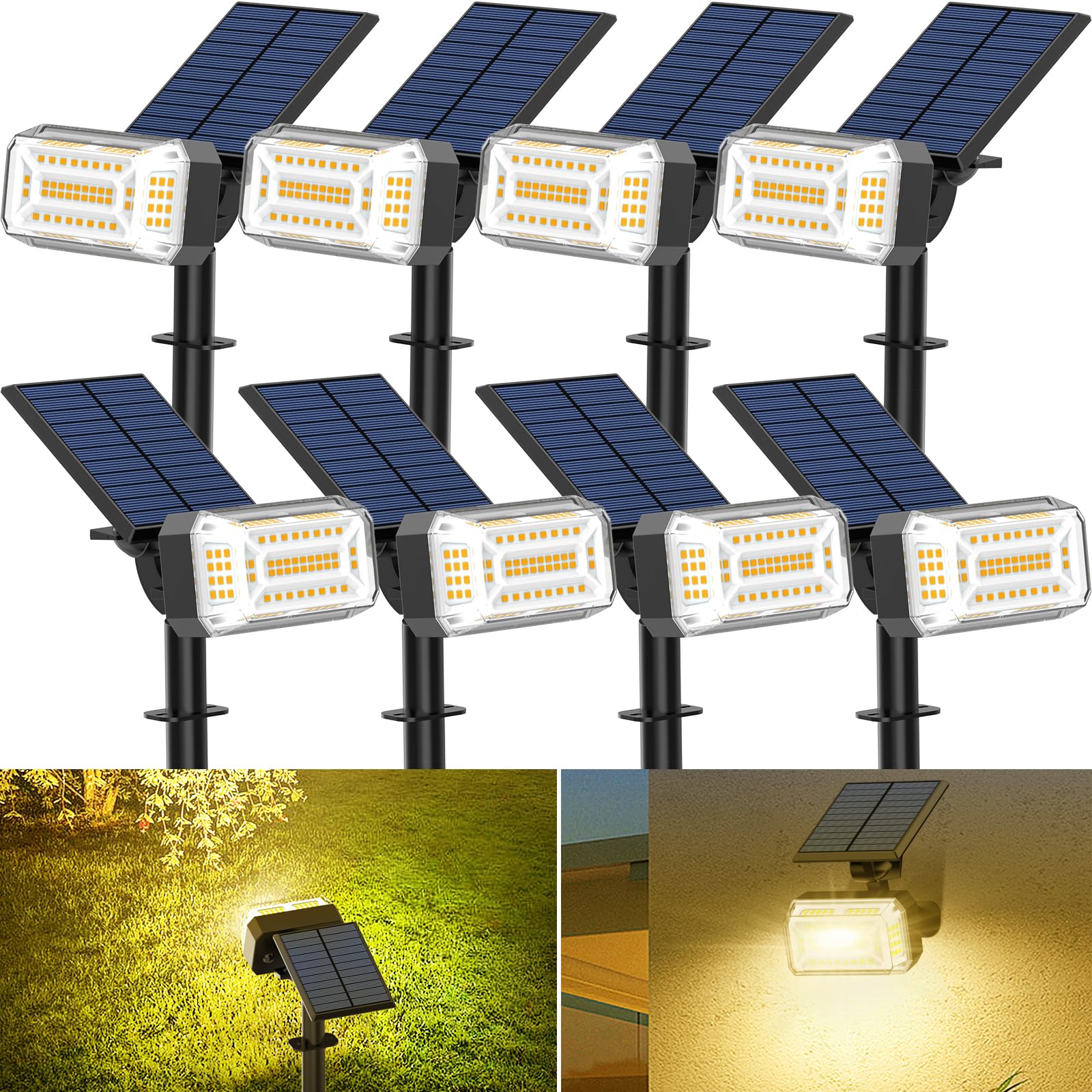 WENATY 102 LED Solar Spot Lights Outdoor Waterproof IP65, Adjustable Landscape Spotlights, [8 Pack/4 Modes] Auto On/Off Solar Po