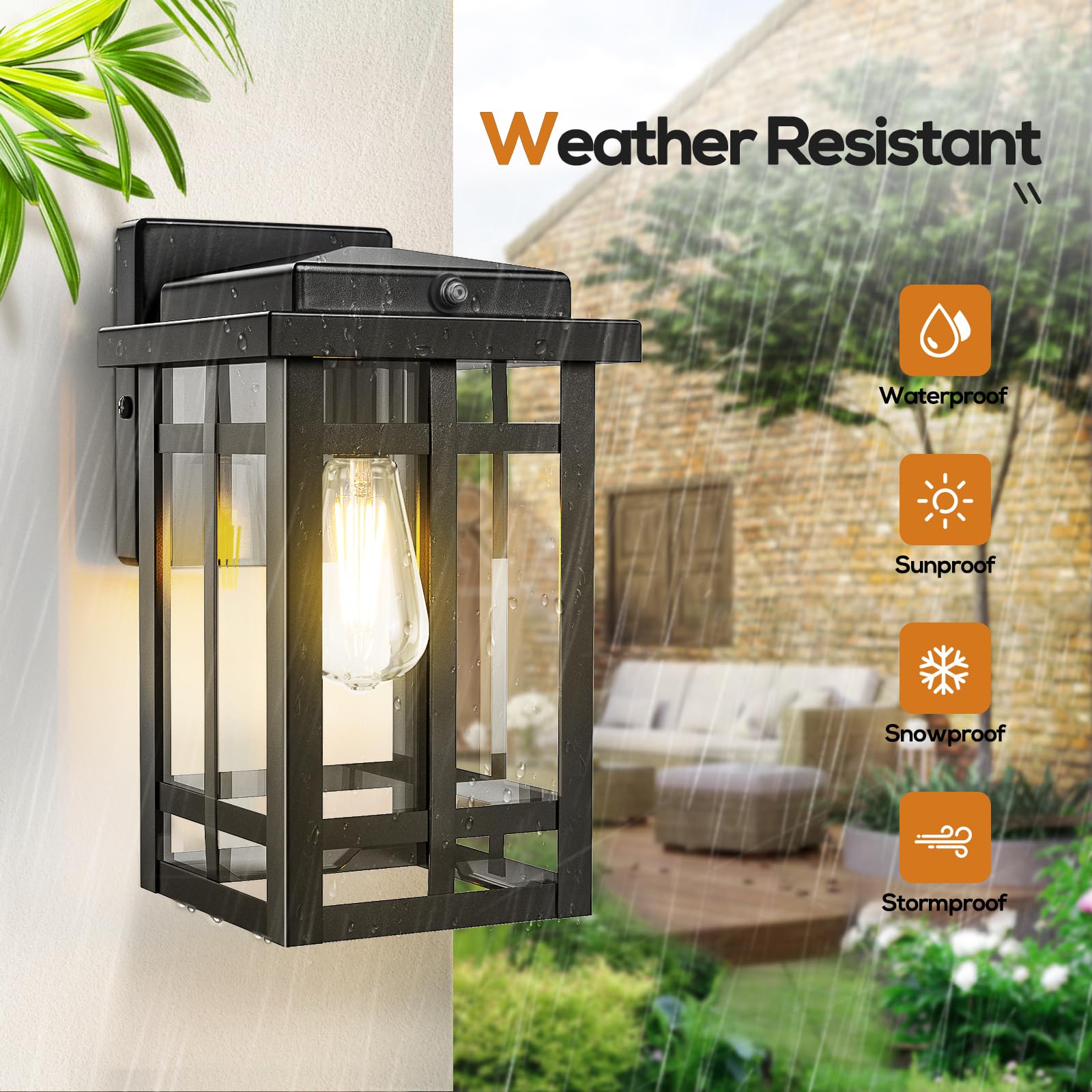 2 Packs Dusk To Dawn Outdoor Wall Lighting 9.76'', Exterior Light Fixture Wall Mount For House Front Porch Light, Black Anti-Rust Modern Outdoor Wall Lantern With Tempered Glass Shade For Garage