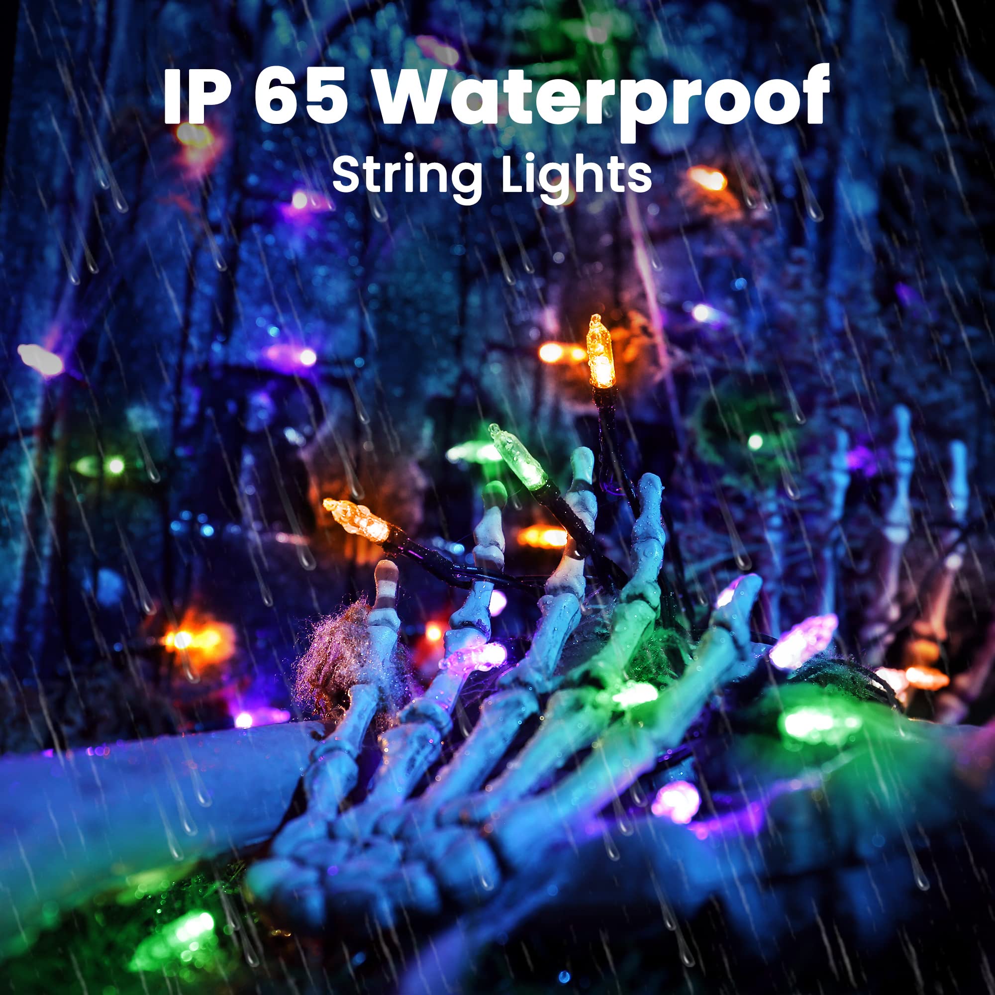 LYHOPE Halloween Lights, 33ft 100 LED, Waterproof, 8 Modes, Battery Operated, 2 Pack, Orange Purple Green, Model JJMAHBLOPG6_2