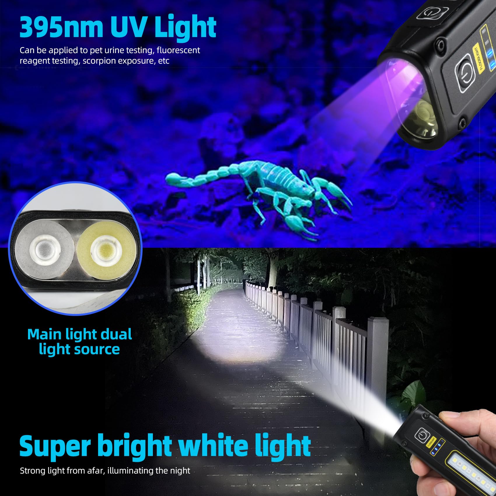 DARKBEAM Mini UV Flashlight B202 - 395nm Blacklight, Rechargeable, Magnetic COB Red Light, Emergency Power, Violet/White/Red
