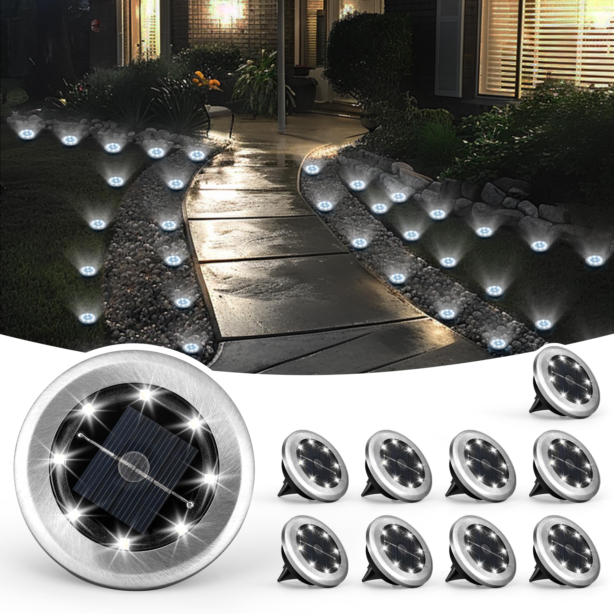 SOLPEX Mini Solar Ground Lights, 10 Pack Solar Lights Outdoor Waterproof, Pathway Lights Solar Powered, Solar Garden Lights, Lan