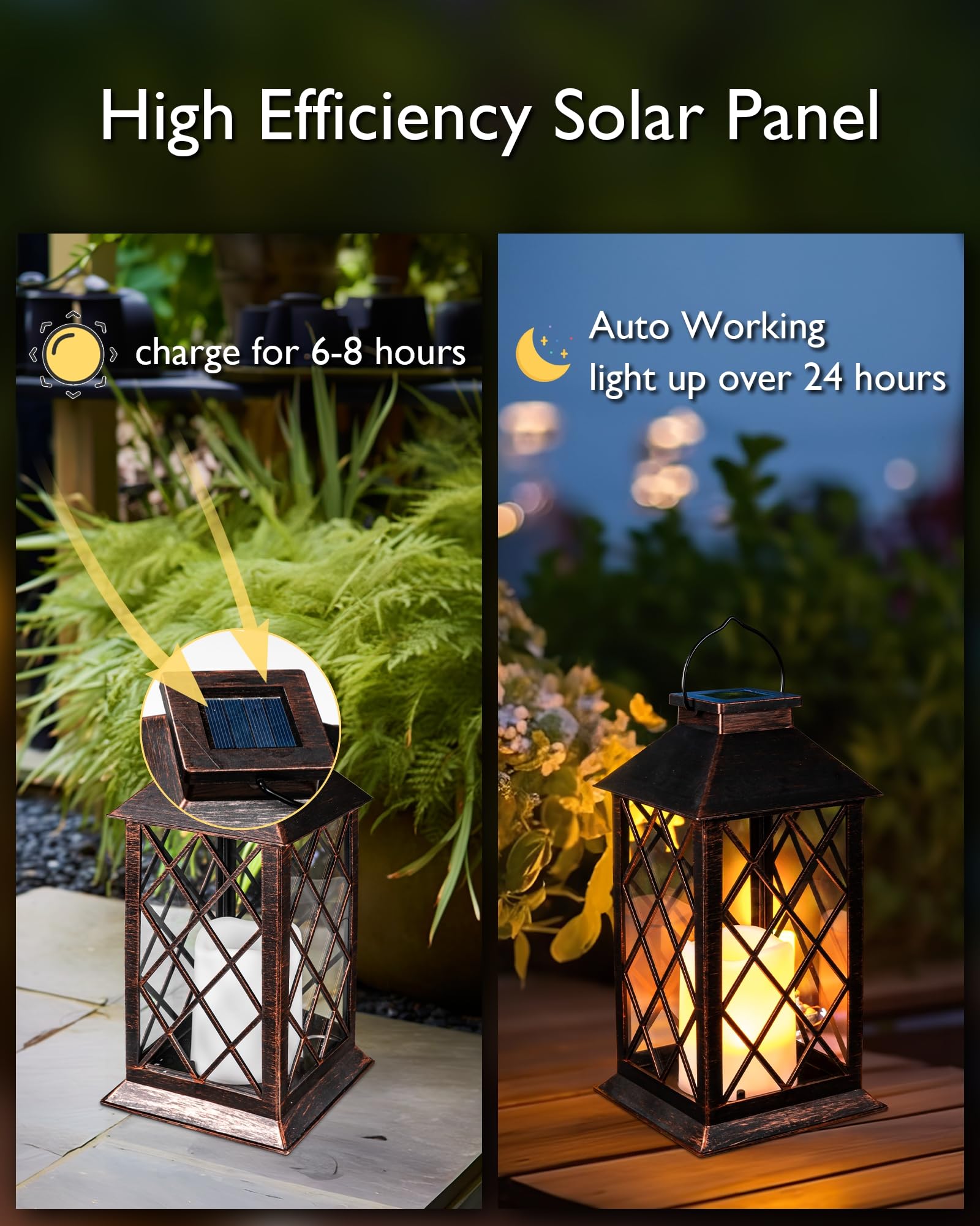 Homemory Solar Lanterns Outdoor Waterproof Hanging With Flickering Flameless Candles, 2 Pack 13'' Garden Outdoor Lantern Decorat