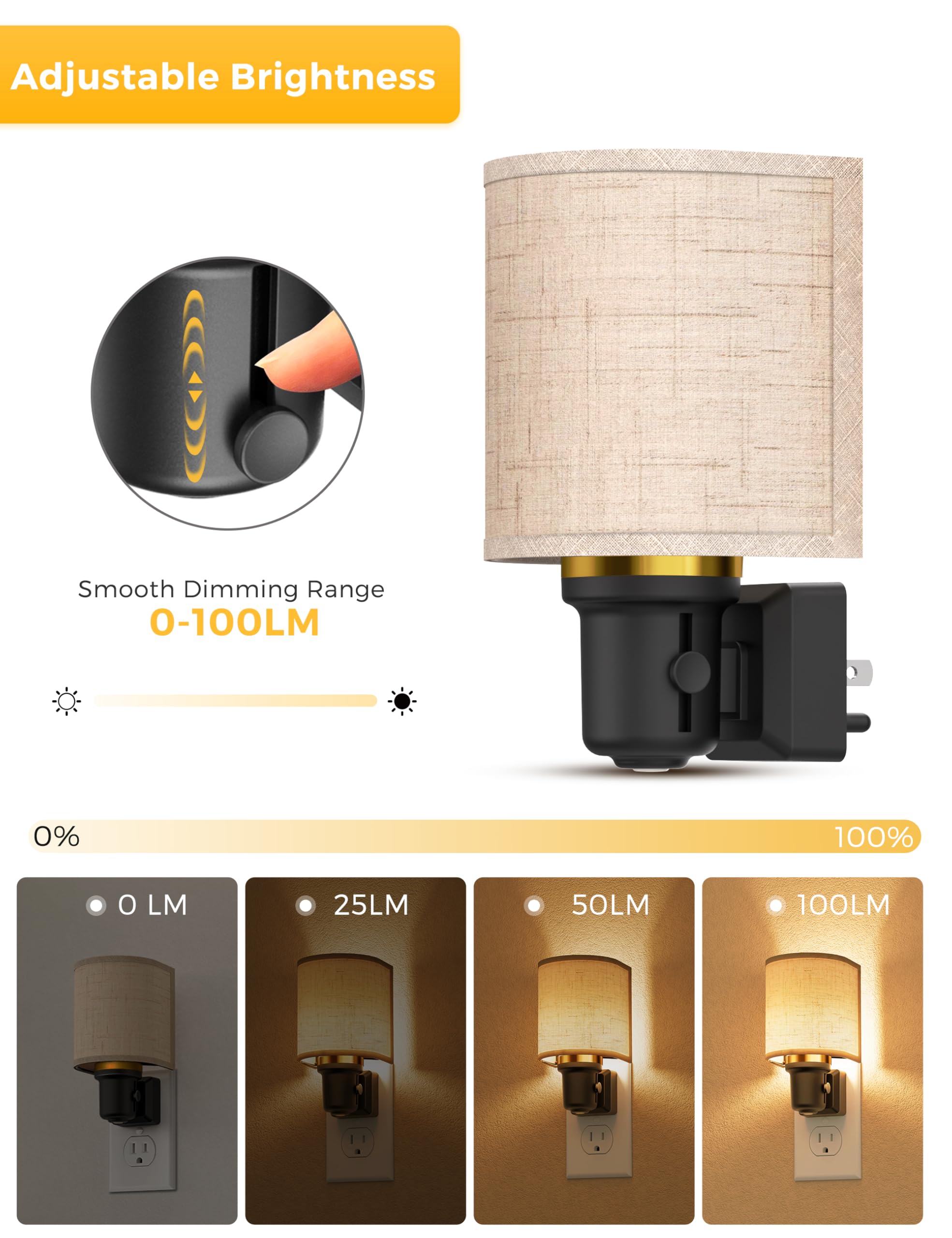 L LOHAS LED Night Light, Dimmable 1W Vintage Design, 0-100LM, Natural Linen, Plug-in with Dusk to Dawn Sensor, Model A-GY-220-