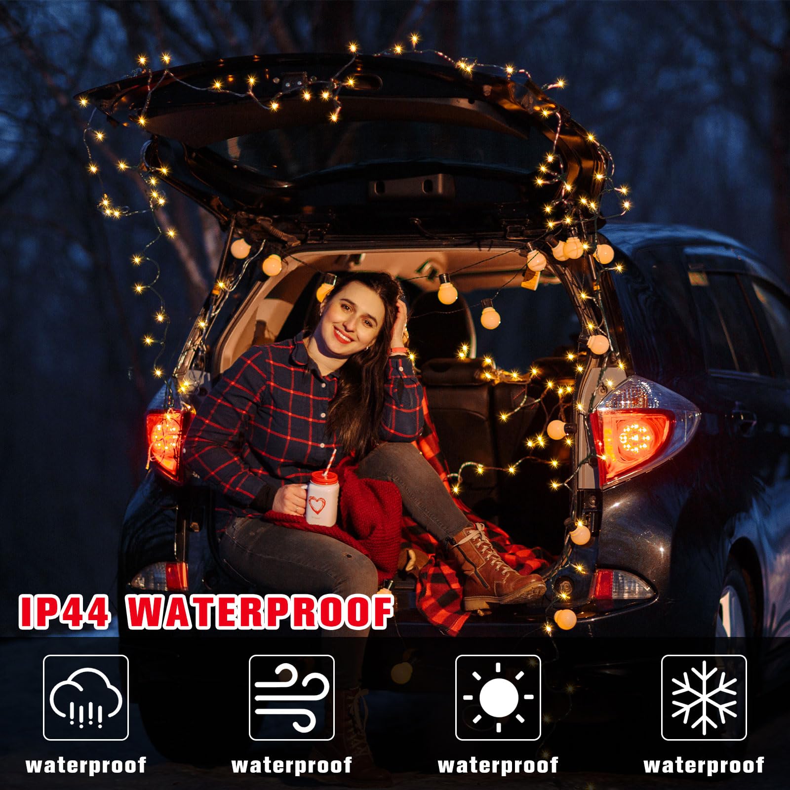 Aurelema 12V LED String Lights - 33 ft, 100 Warm Yellow Waterproof Lights for Christmas Car Decorations, Model MJO-Aurelema-1021
