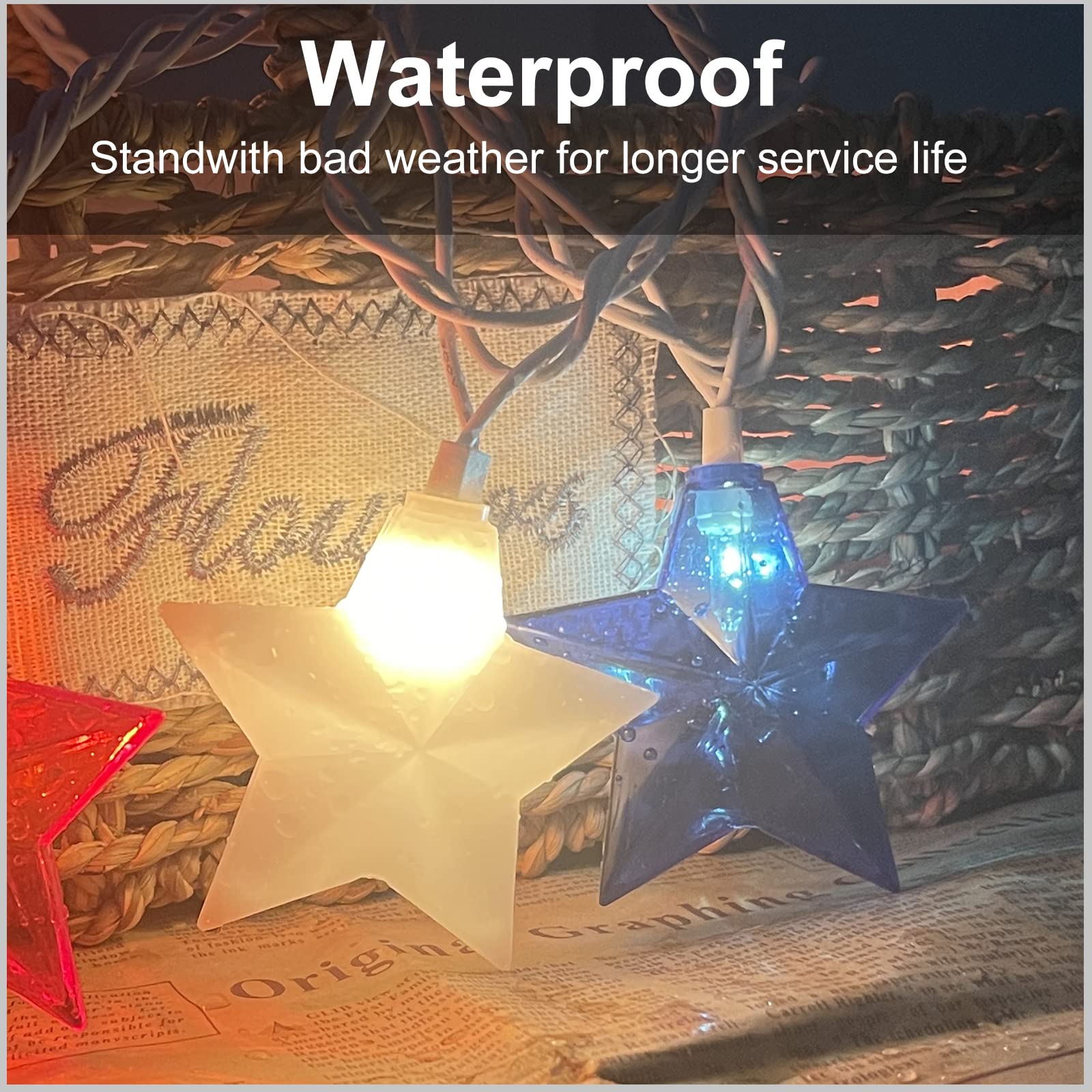 Red White Blue Stars String Lights, 8.5Ft Independence Day Decoration Lights With 10 Red White Blue Lights, 4Th Of July Decorati