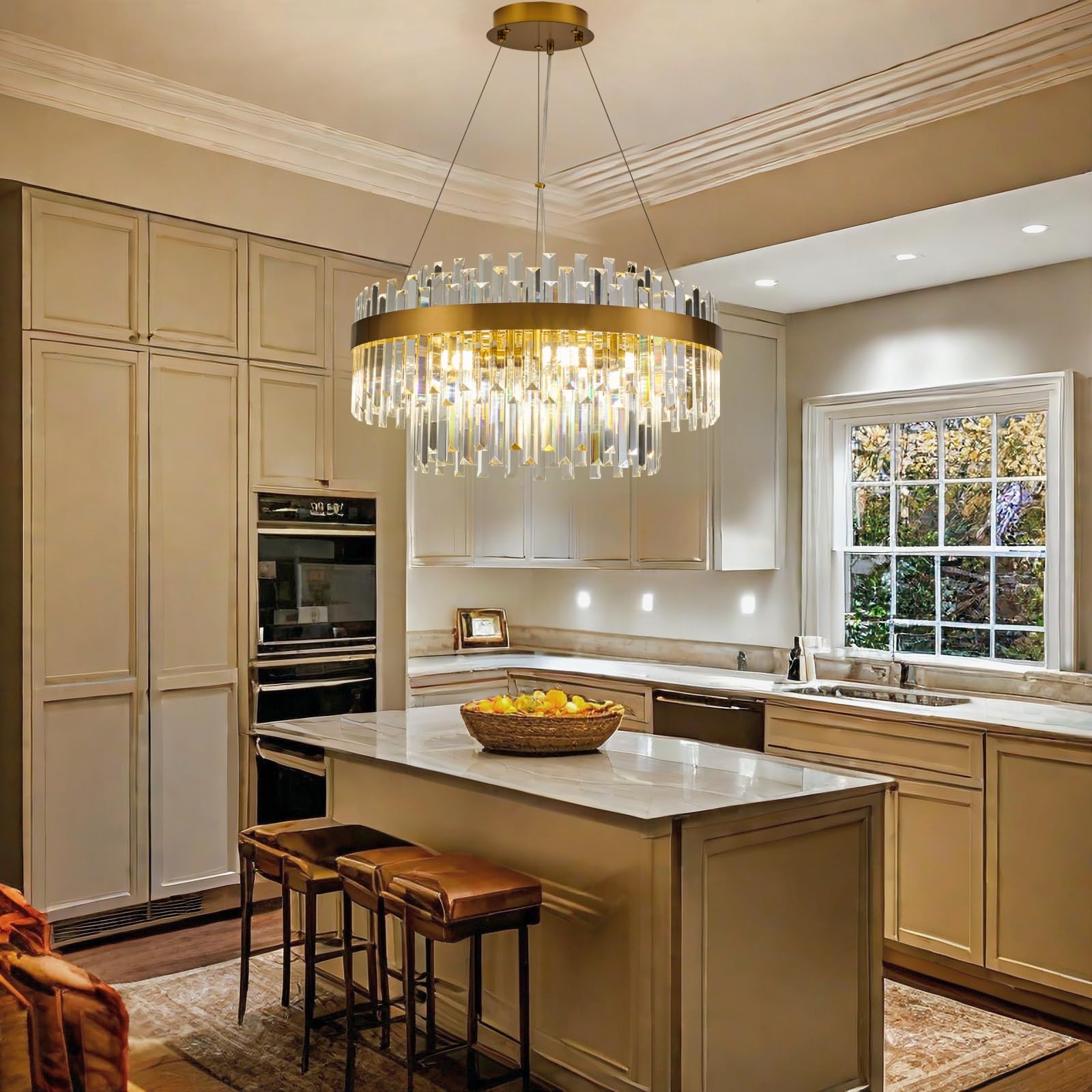 PAFEE 24" Modern 9-Light Gold Crystal Chandelier Pendant Light Fixture for Dining Room, Living Room, Kitchen, Bedrooms - Model BK2812-G600