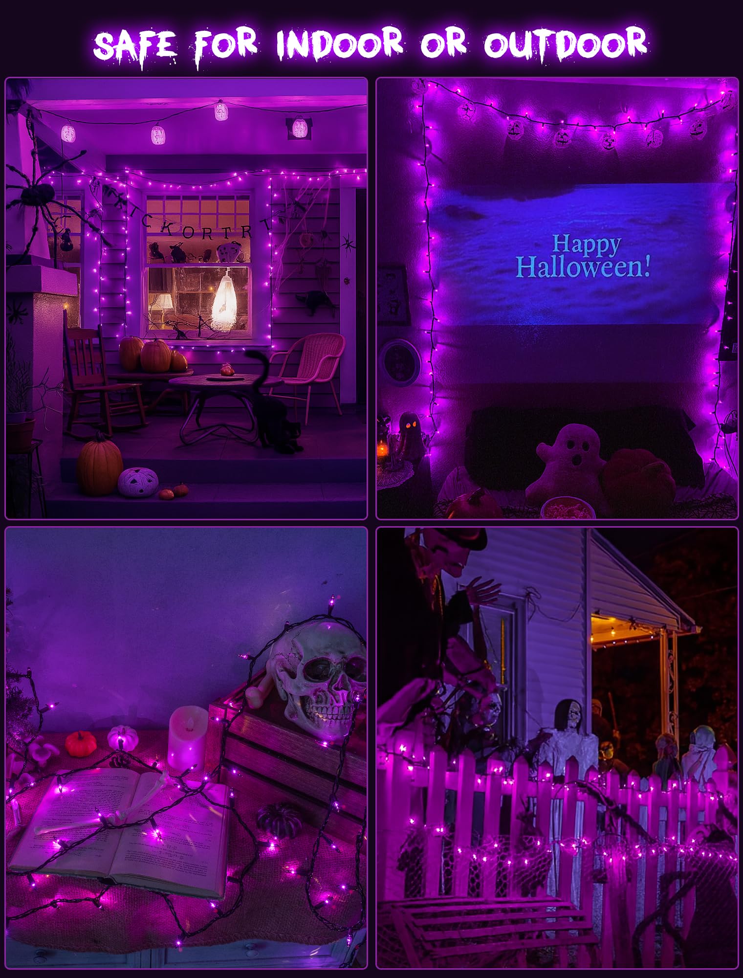 Hopolon Purple Halloween Lights 2Pack 13Ft 50Count Halloween Decorations Mini Purple String Lights With Black Wire Waterproof Ul Certified For Indoor Outdoor Christmas Tree Home Party Garden Holiday
