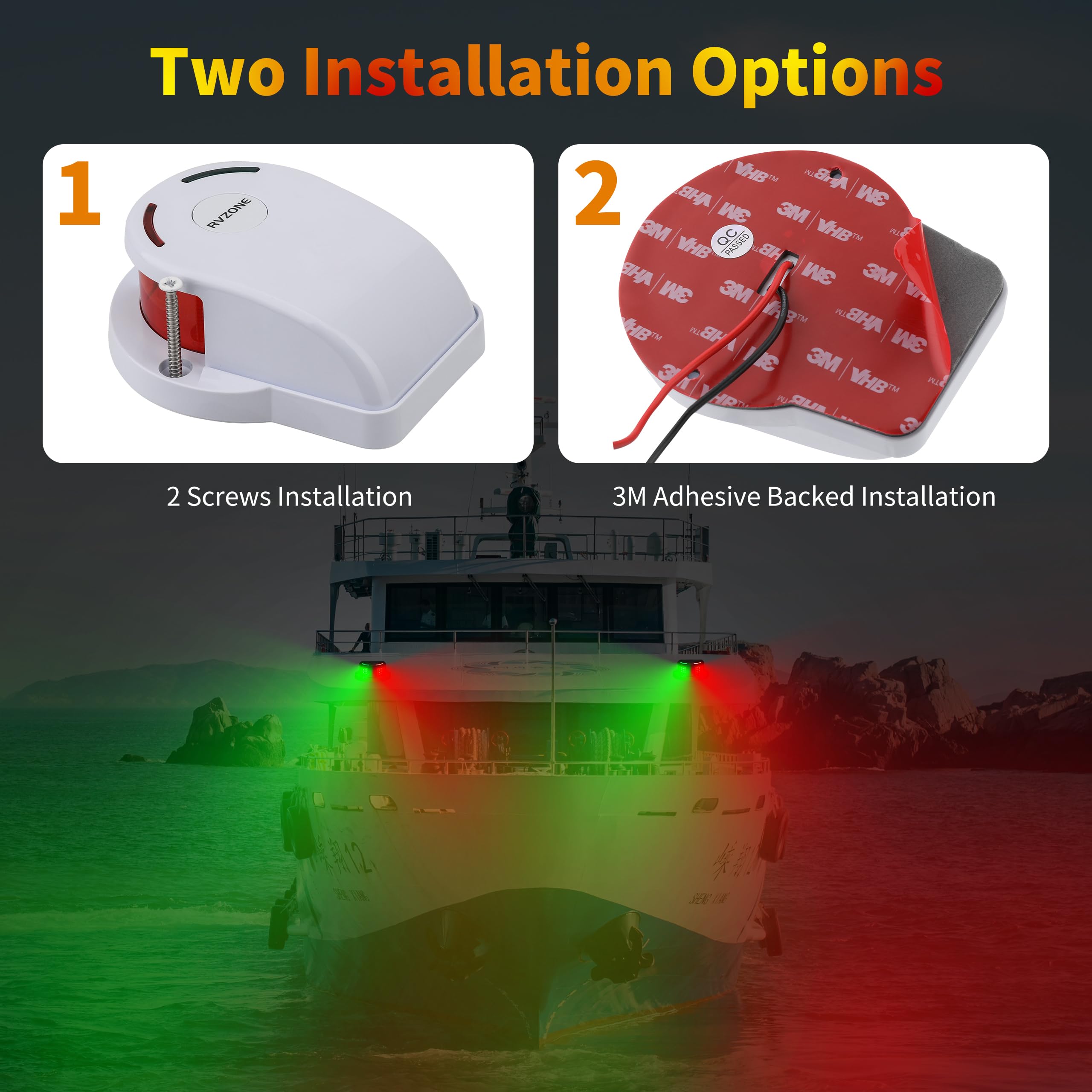 Rvzone Navigation Lights For Boats, Led Ip67 Waterproof For Bow, Ideal For Pontoon, Yacht, Power And Small Boats (White)