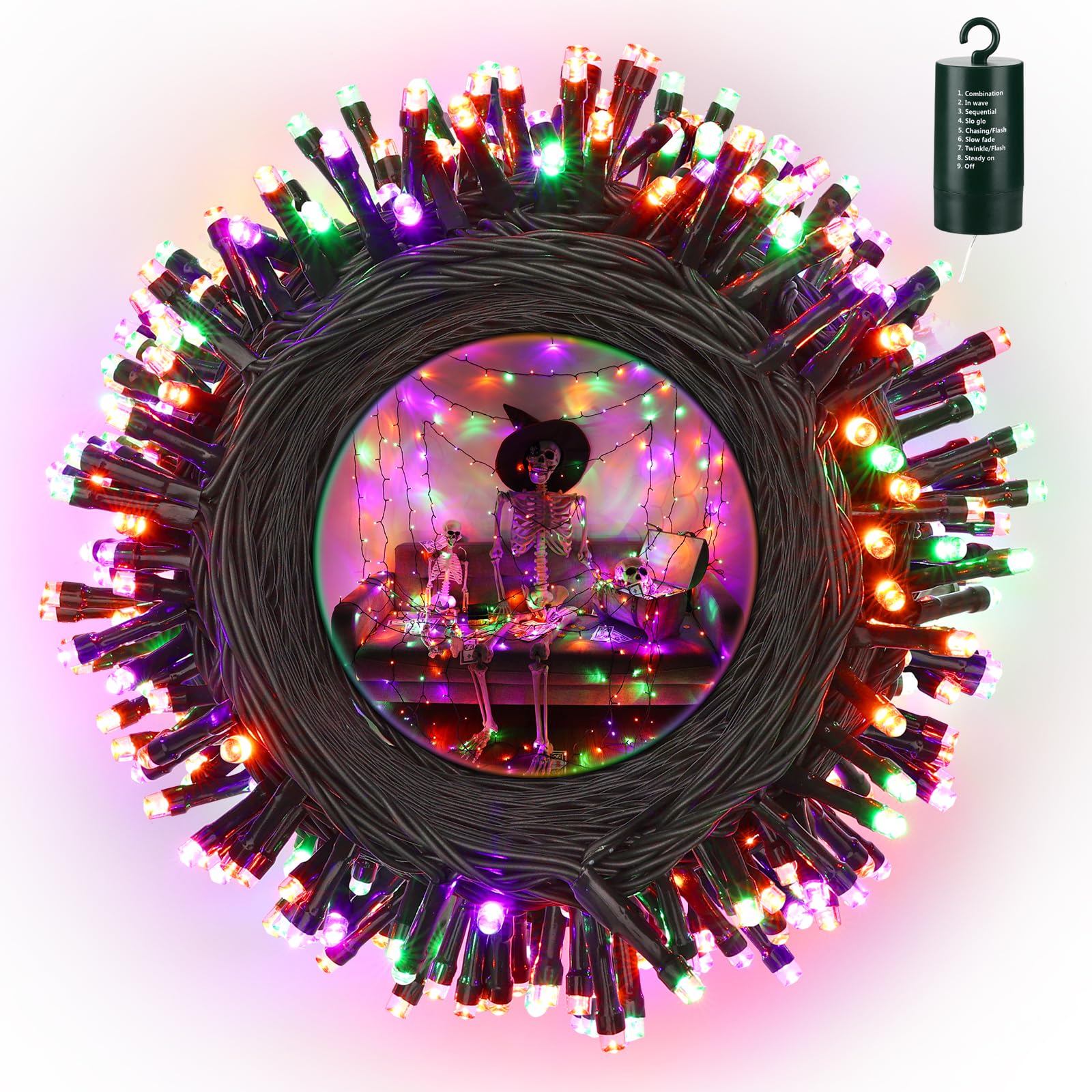 LYHOPE Halloween String Lights, 200 LED, 72ft, Battery Operated, Waterproof, Orange Purple Green, Model JJMAHBL0PG66