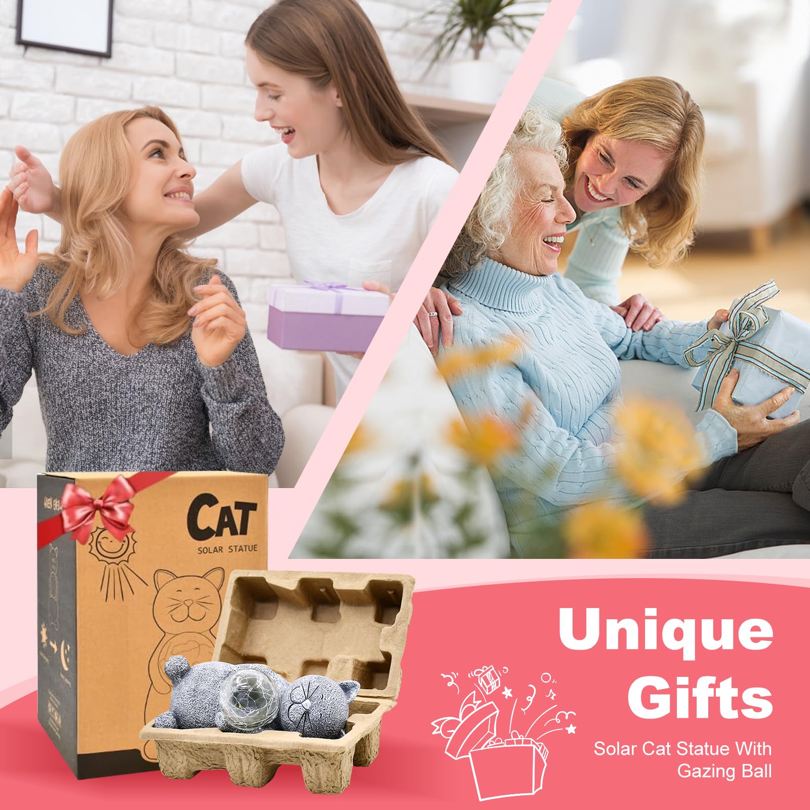 Tiejiajiang Solar Cat Statue - Gray Resin Garden Decor With Led Lights For Cat Lovers