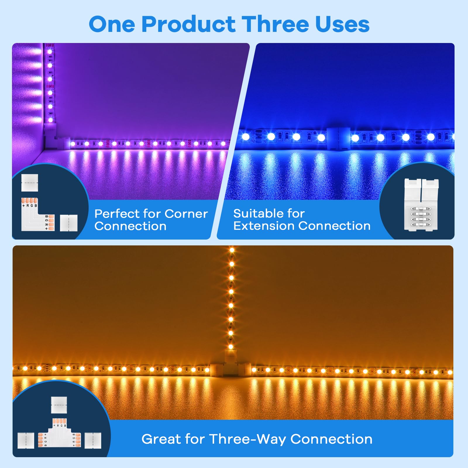 Pmxary 42Pcs 4 Pin Led Strip Connectors Kit For 5050 10Mm Wide Rgb Led Strip Light, Includes 8 L-Shaped, 4 T-Shaped, And 30 Sold