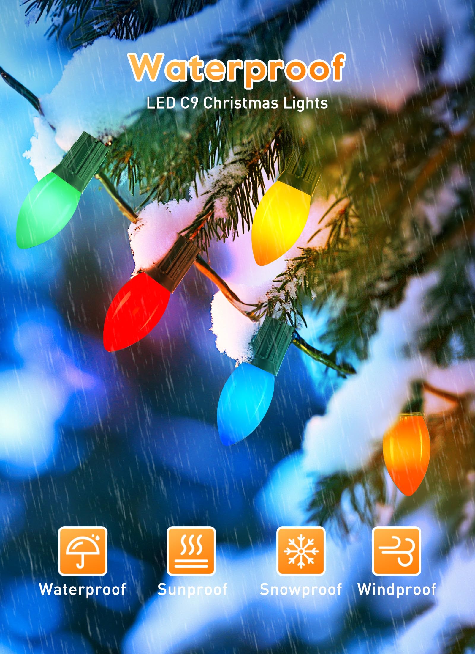 Vintage C9 Led Christmas Lights Outdoor  200 Feet C9 String Lights With 100 Shatterproof C9 Bulbs  Waterproof Connectable Commercial Christmas Tree Lights For Outside Roofline Patio Decor  Multicolor