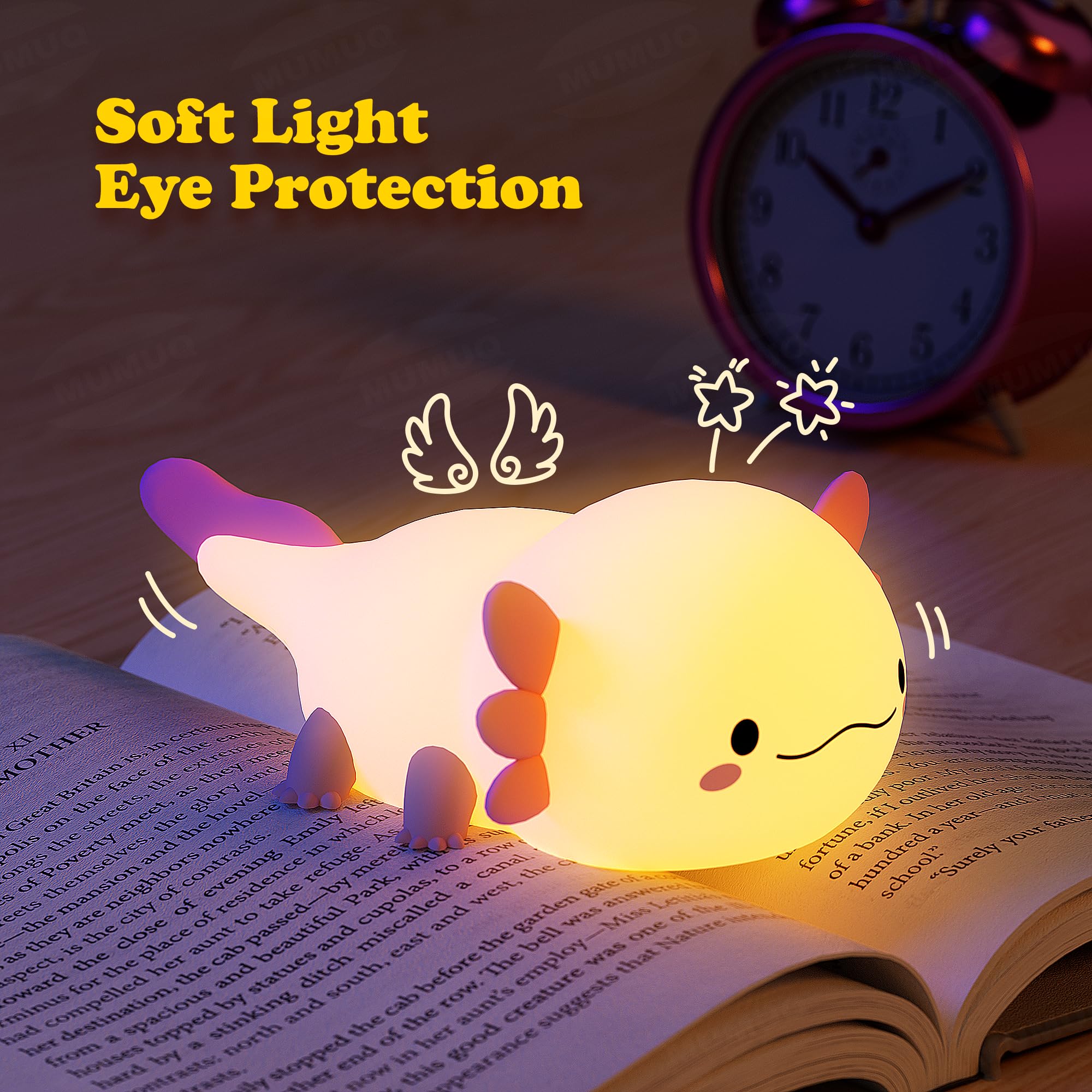 Mumuq Axolotl Night Light, Led Cute Silicone Nursery Axolotl Nightlight For Kids, Rechargeable Axolotl Night Lamp Touch Lamp Bedside Lamp With 20 Minutes Timer For Breastfeeding, Funny Decor