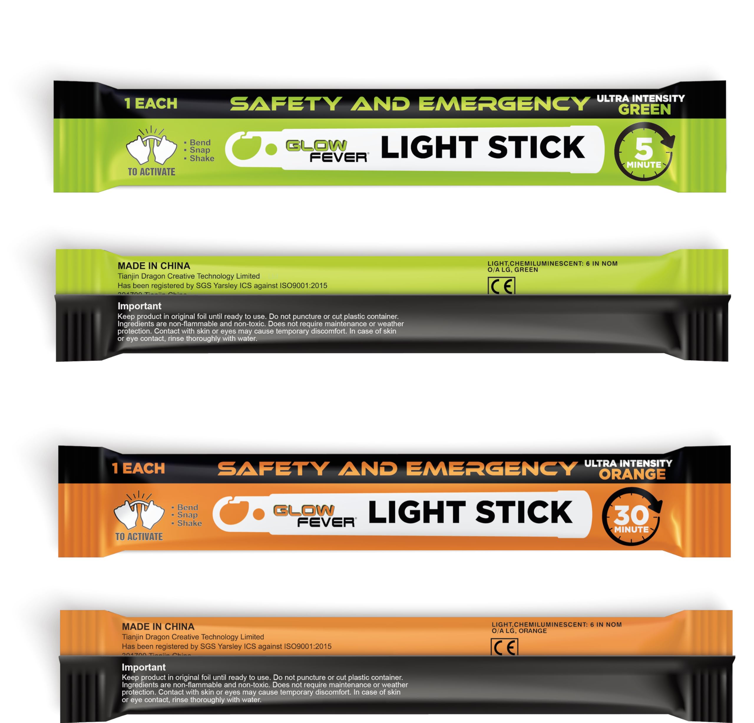 Glow Fever Glow Sticks - Military Grade, Super Bright, 30 Min Duration, 10PCS, Orange, Model 1212PRO