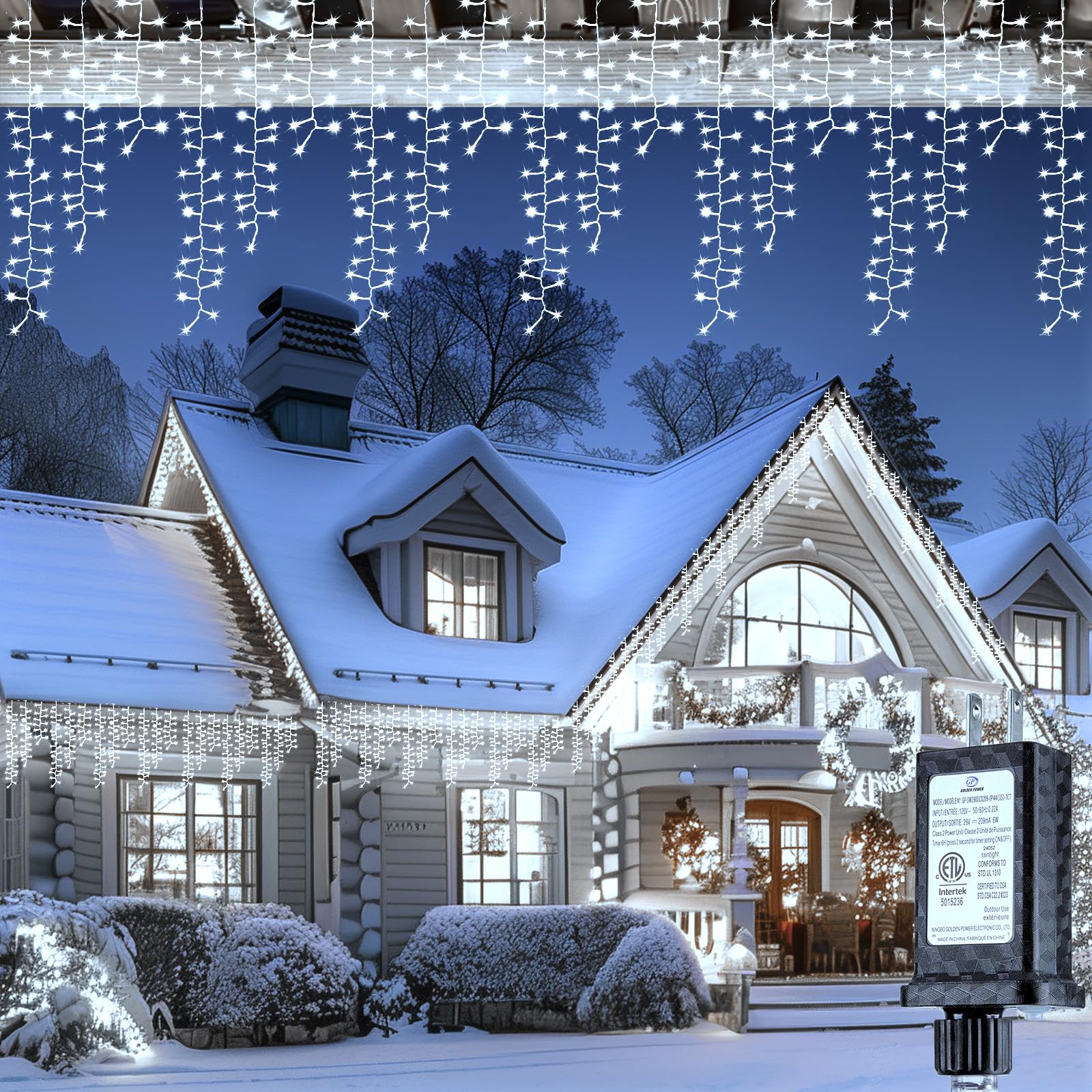 Brightown 33FT 1020 LED Icicle Christmas Lights, Outdoor/Indoor, White, 12 Modes, Waterproof, Timer, 6W