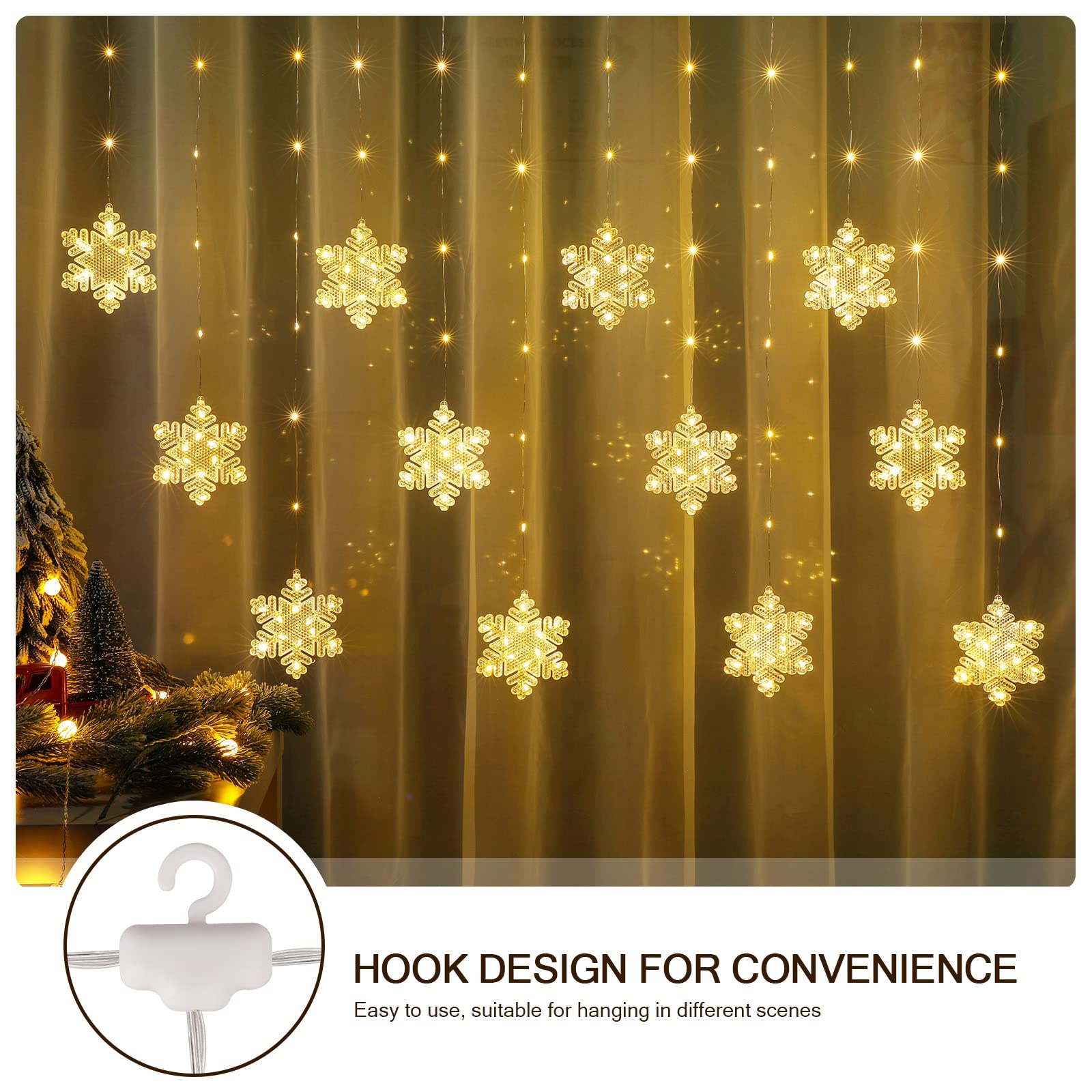 Bloomwin Window Lights Christmas Decor 10Ft 12 Snowflakes Icicle Lights Usb Christmas Curtain Lights For Bedroom Indoor Wall Winter Decorations For Home Church Wedding Birthday, 8 Modes, Warm White