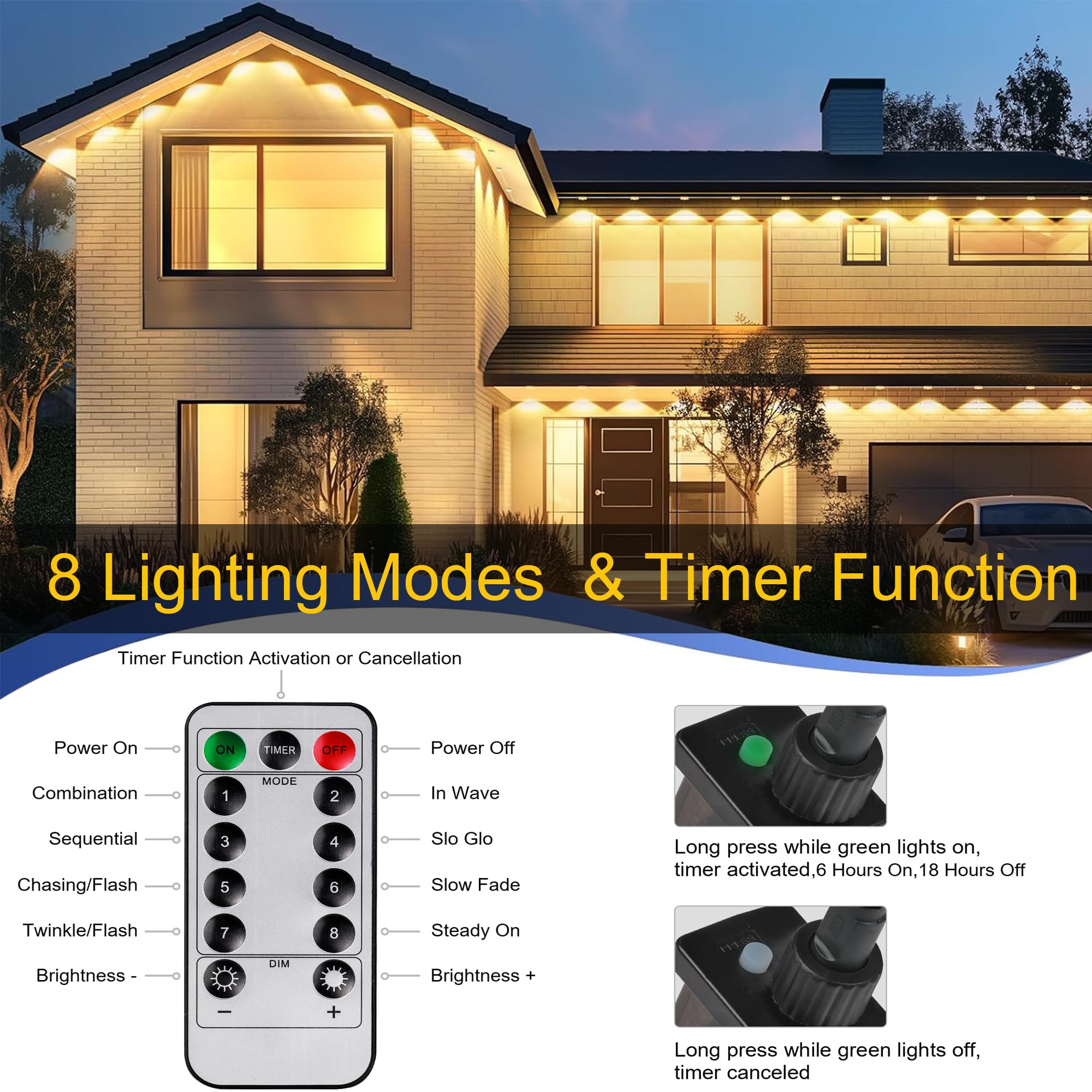 MERRIMAX M Permanent Outdoor Lights, 50ft 36LED Waterproof String Lights, Remote, 8 Modes, Warm White, Model MLS-D24V6WUIC-O
