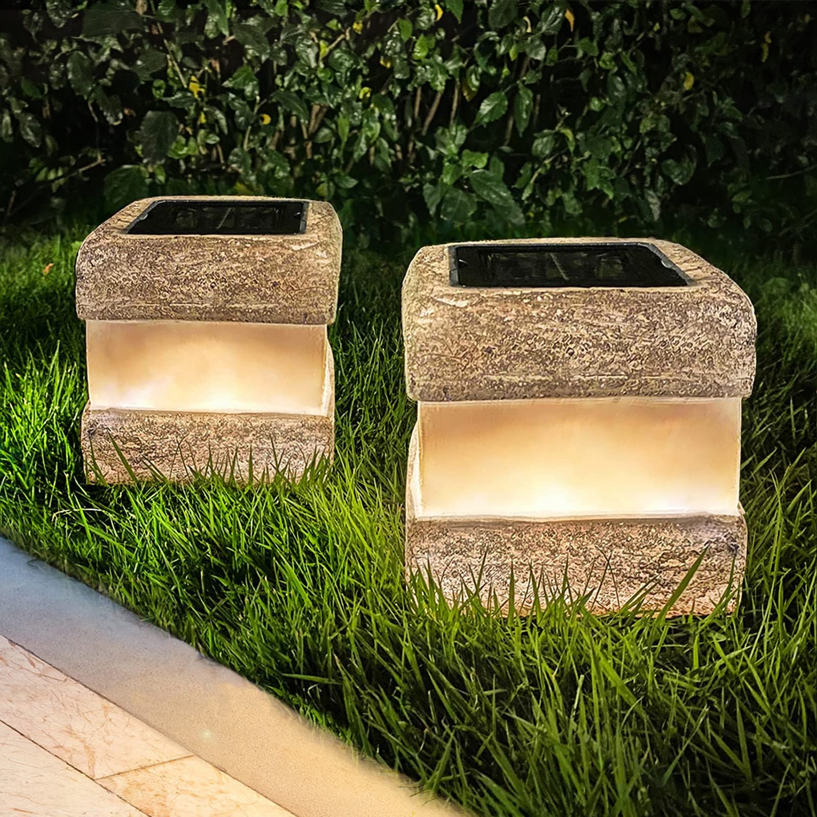 Outable 2 Pack Solar Rock Lights - Waterproof Led Landscape Decor For Garden, Patio, Pathway, Grey