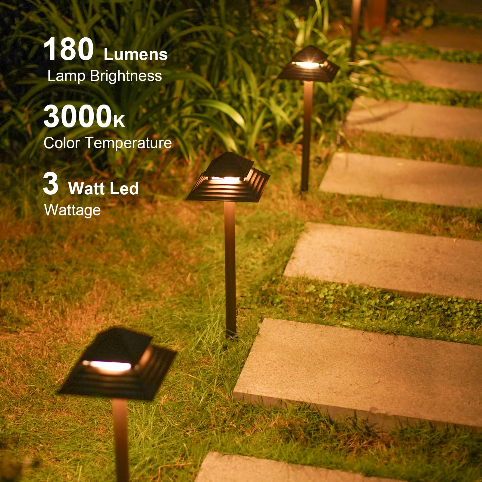 GOODSMANN 8PK Low Voltage Landscape Path Lights, 3W LED 180 Lumen, Bronze Metal, 2-Tier Pagoda Design, Model GG9121-21505-08