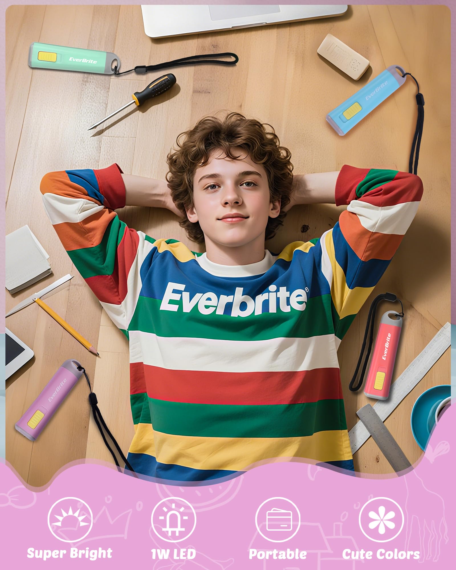 Everbrite 4-Pack Mini Led Plastic Flashlight, Kids Party Favors Torch Colors Assorted For Children Projector, Hurricane Supplies