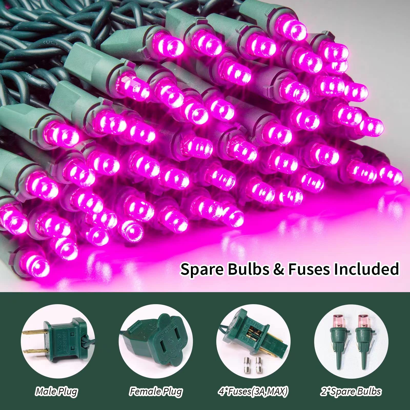 Lamphome Pink Wide Angle Led String Lights, 64.8 Ft 300 Count, Pack Of 3 Strands 21.9 Ft 100 Lights Ul Certified Commercial Grad