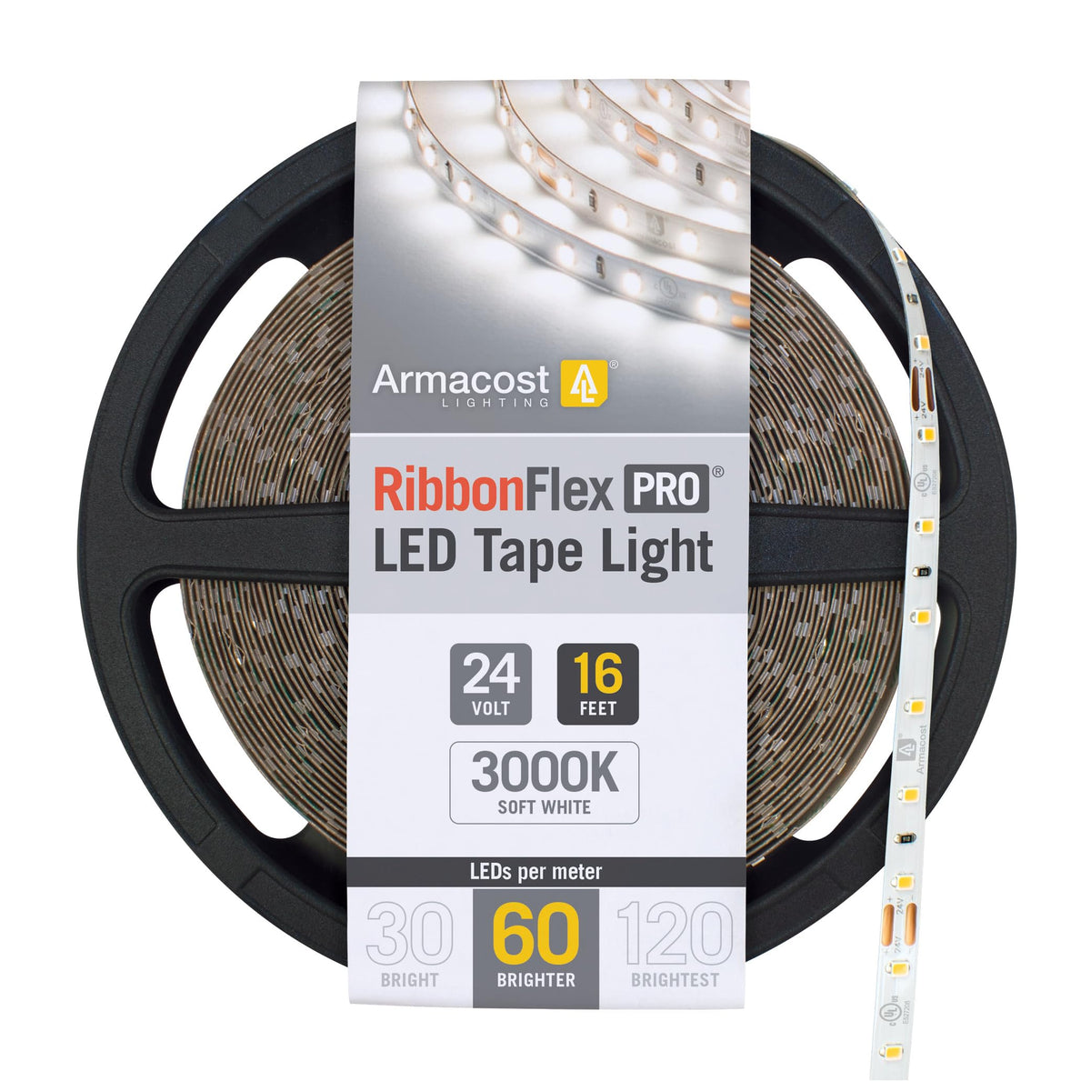 Armacost Lighting RibbonFlex Pro LED Tape Light, Soft Bright White(3000K), 60LEDs/M, 16.4' (5M) 24V 145230