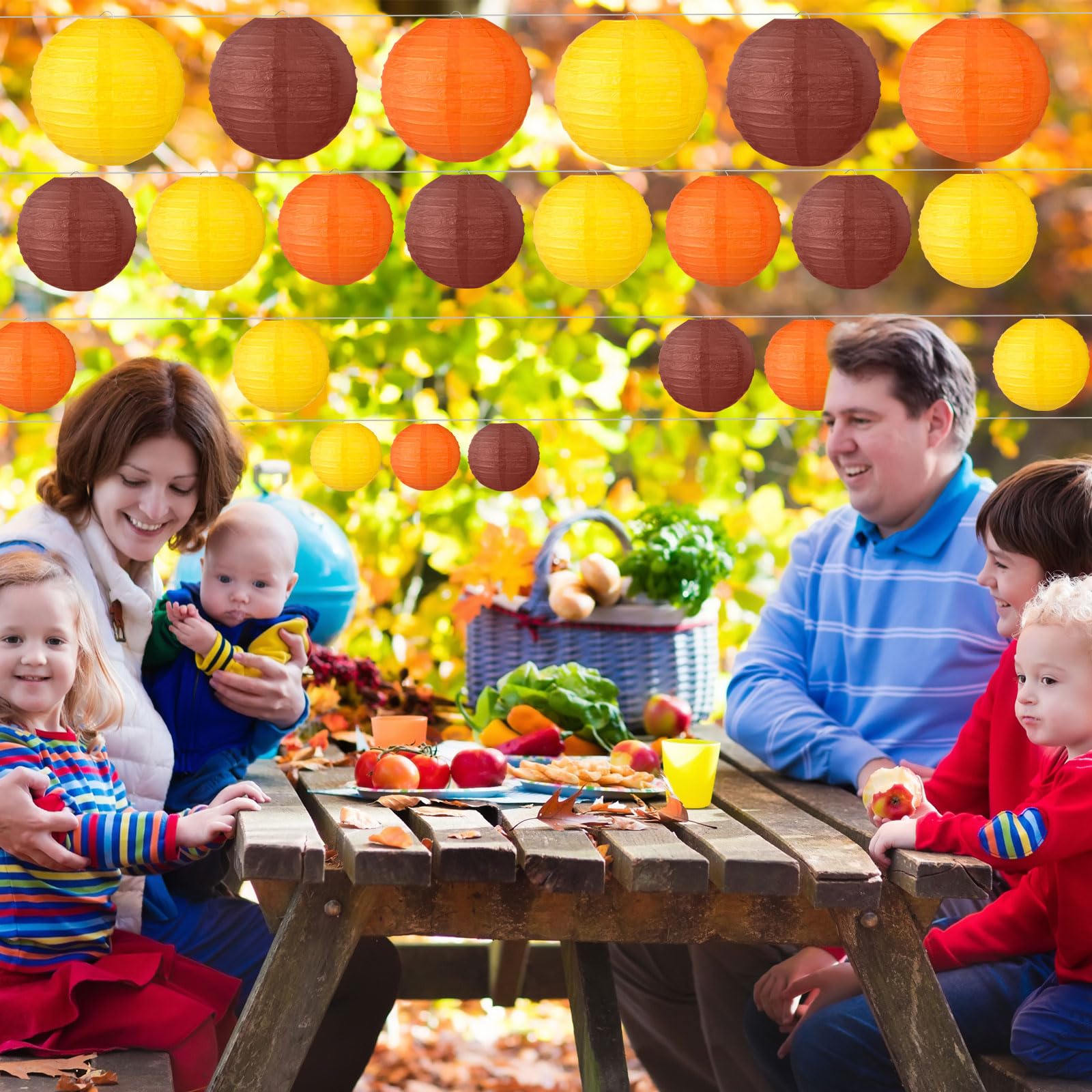 Chuangdi 12 Pcs Thanksgiving Paper Lanterns Decorations Fall Paper Lanterns Thanksgiving Hanging Yellow Orange Brown Party Decoration For Harvest Theme Birthday Indoor Outdoor
