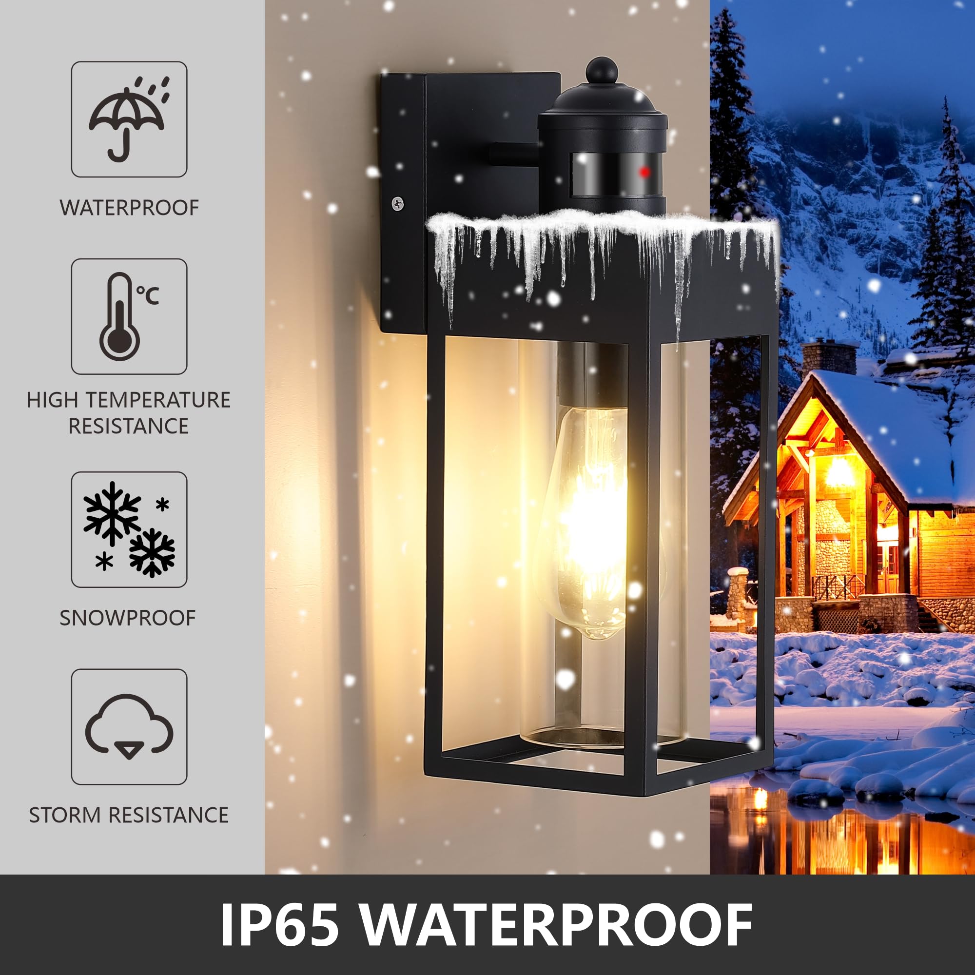DAKAFUL Motion Sensor Outdoor Lights - 2-Pack, LED Wall Sconce, Dusk to Dawn, Black, Model DK-MSOR-QX-01
