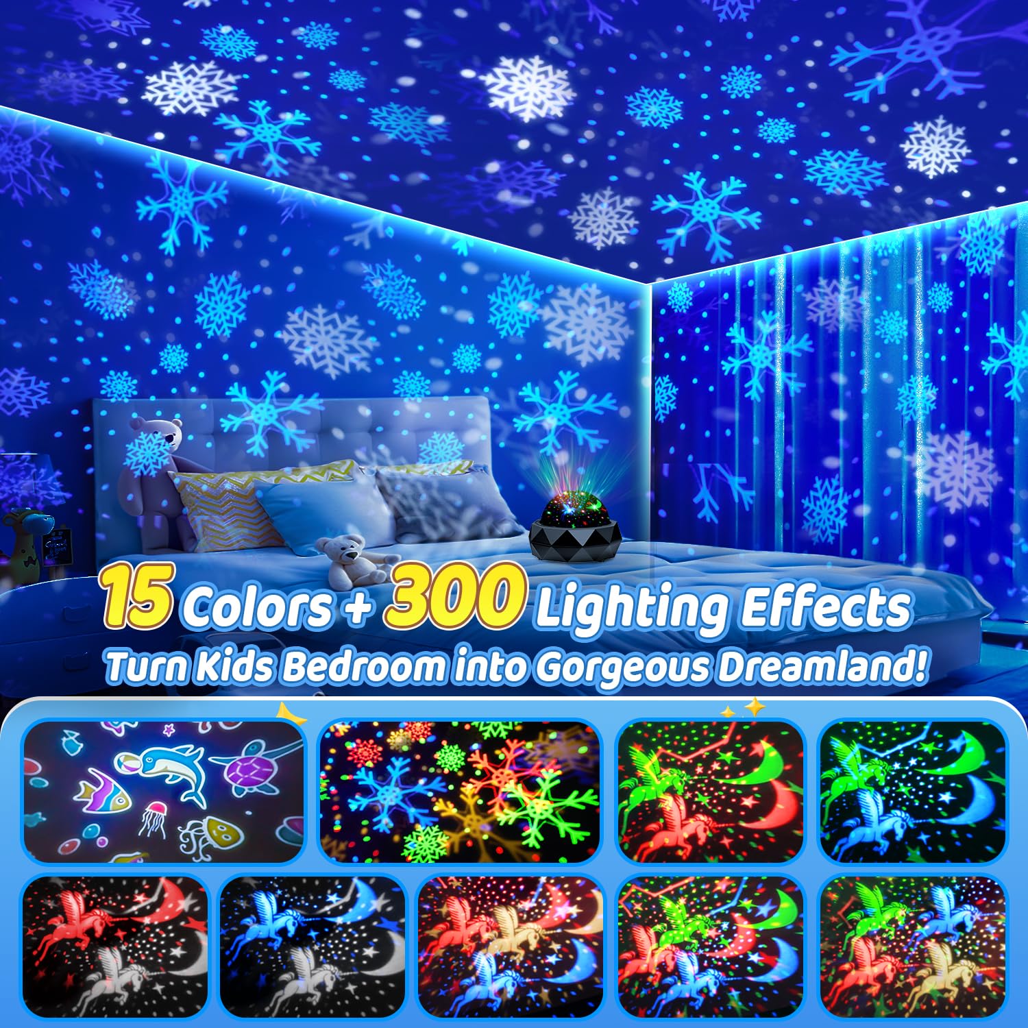 Pikoy Kids Night Light Projector For Kids Room,15 Colors+15 White Noise+3 Films+Remote Kids Projector Night Light For Kids,Rechargeable Baby Light Projector,Gifts Star Projector For Kids Projector