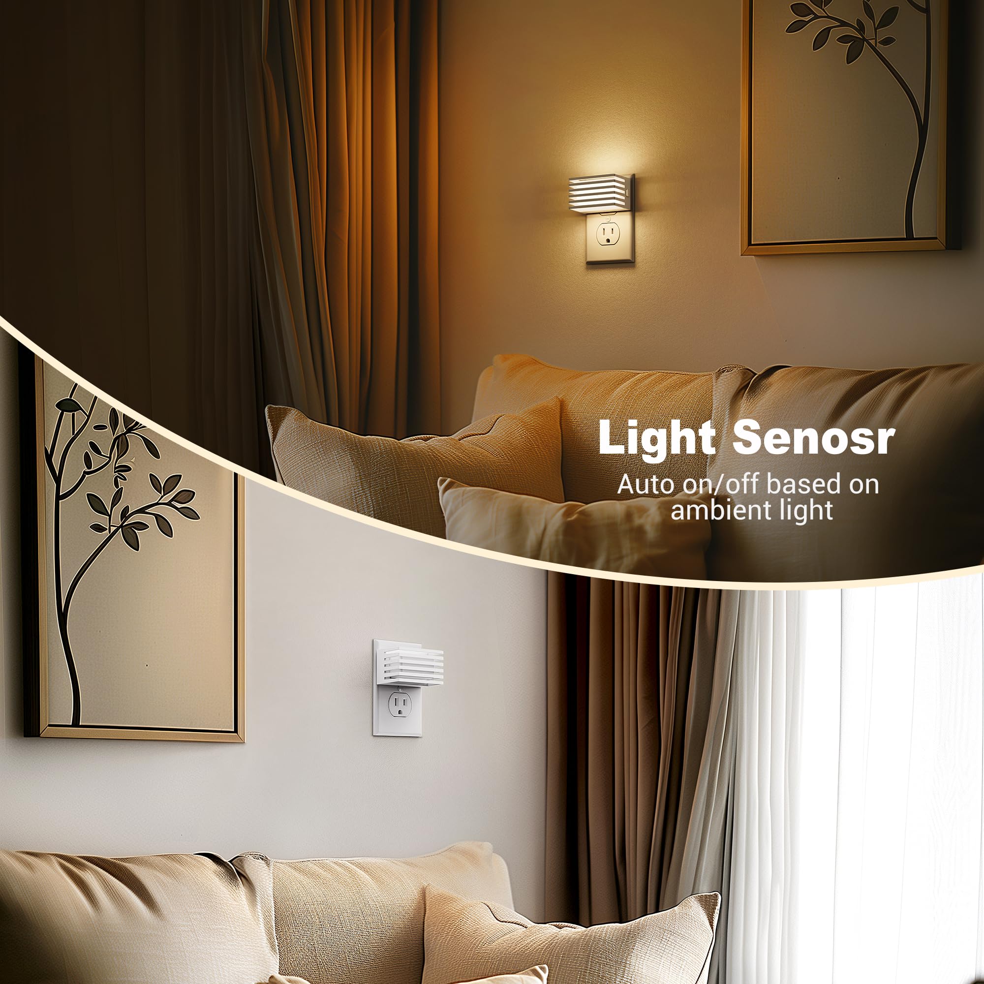 JandCase LED Night Light with Dusk to Dawn Sensor, Dimmable, 3000K Soft White, Warm - White Shade, 2 Pack for Bedroom & Bathroom
