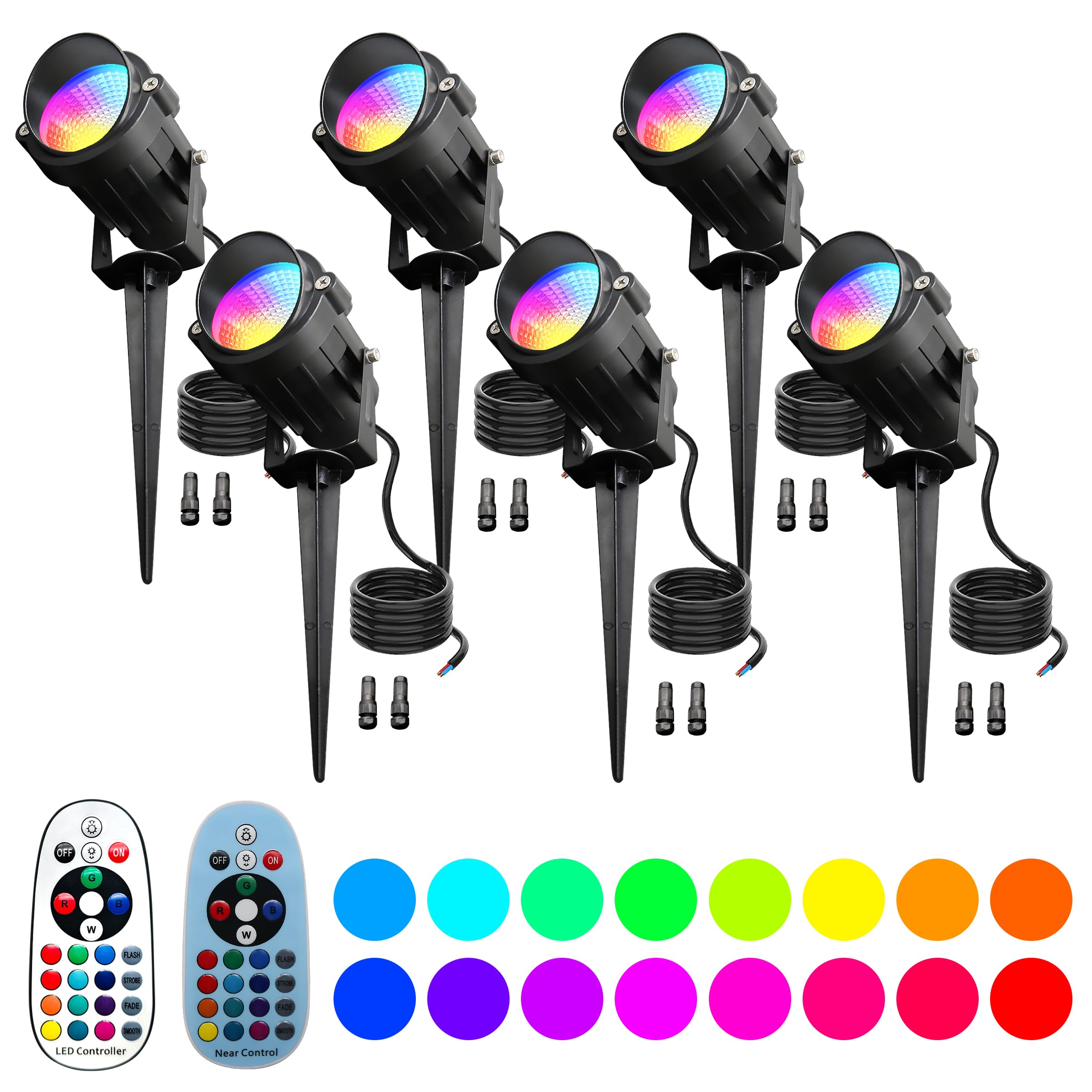 UPONELED Christmas Landscape Lights 12W RGBW Outdoor Spotlights, IP65 Waterproof, 6 Pack, Black, FBAUPOSL-12-24V