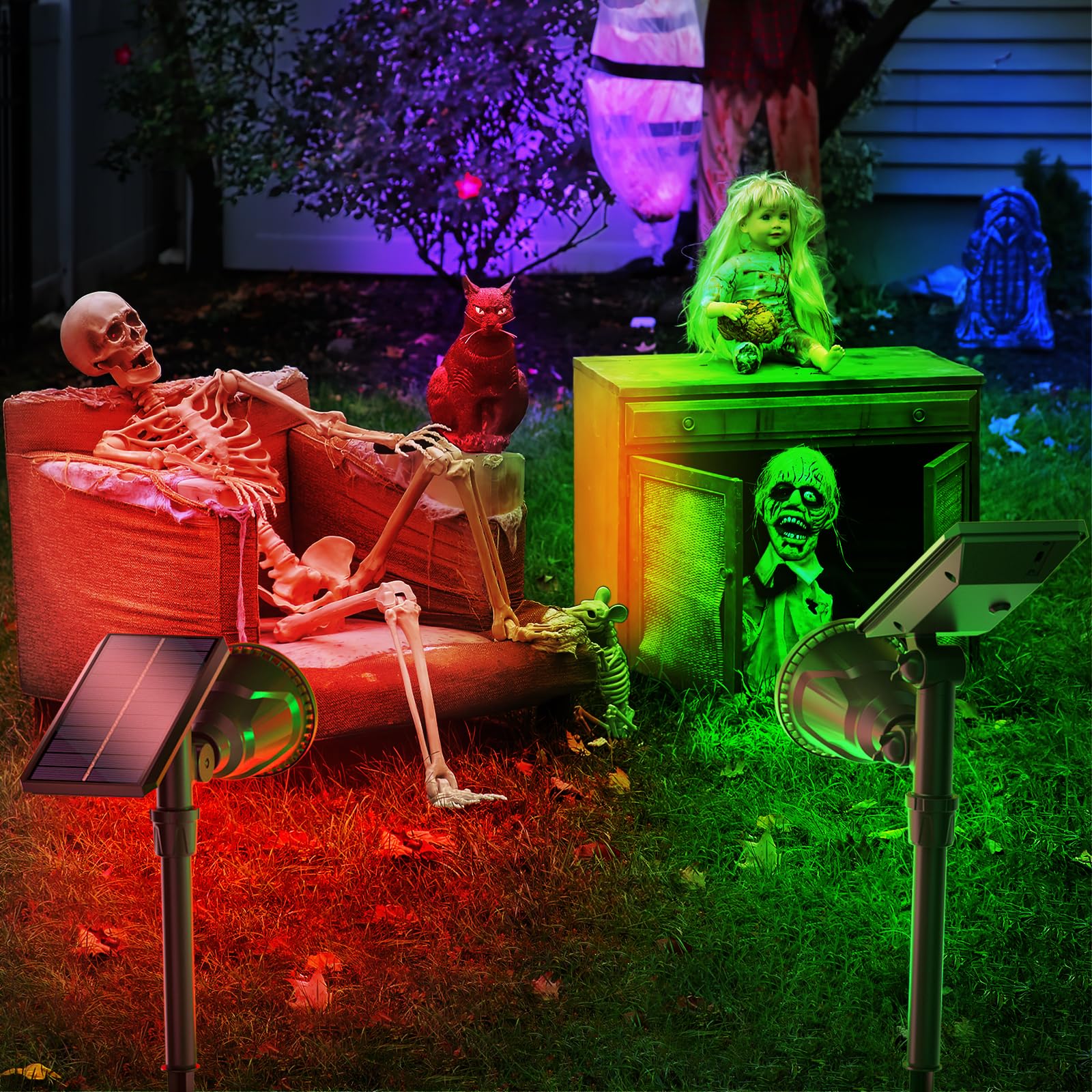 JSOT Solar Spot Lights, 2 Pack RGB Color Changing, Waterproof Uplighting, Model 6D-RGB, for Yard, Walkway, Tree, Lawn