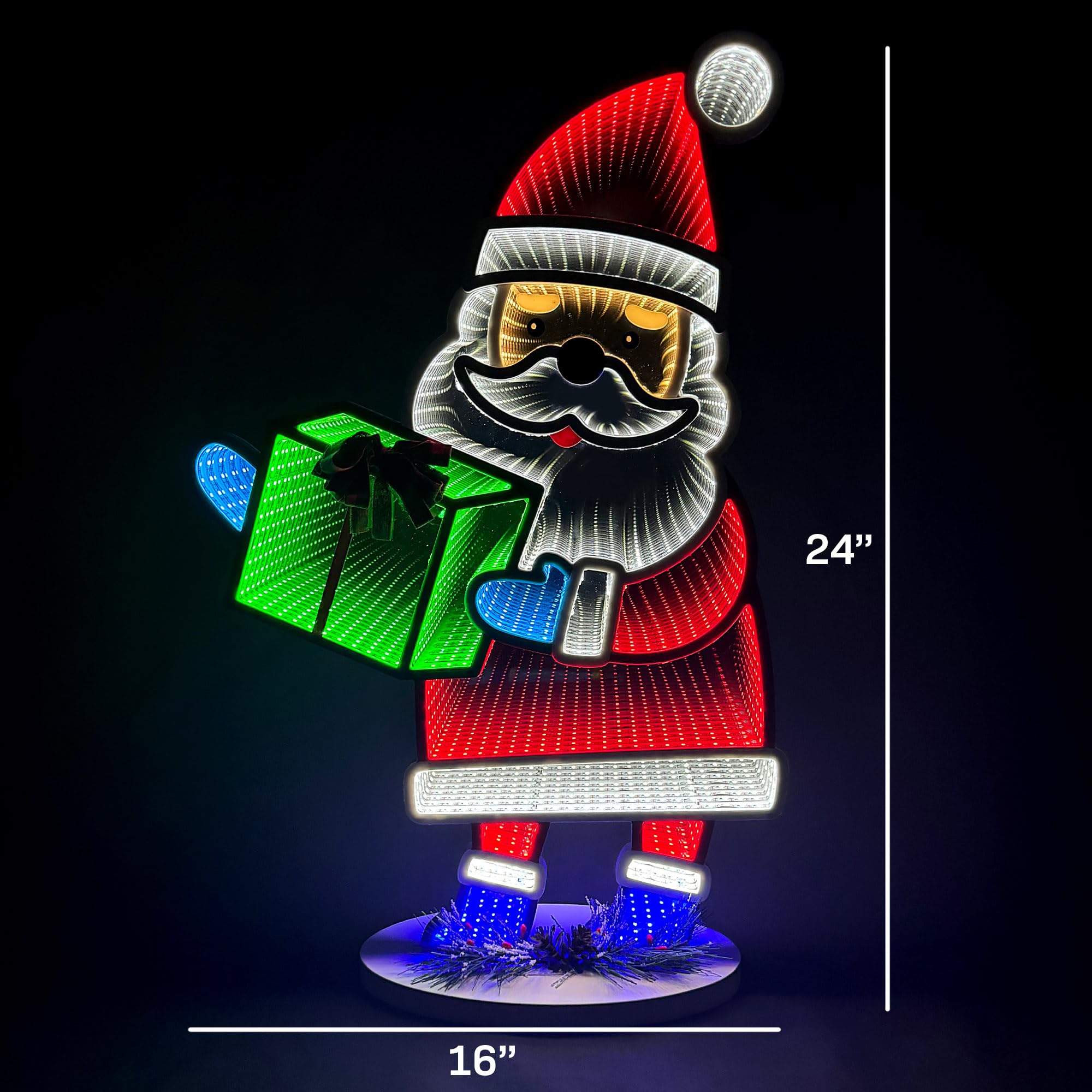 Elumina Decor Santa Infinity Mirror Light - USB-Powered 3D LED Holiday Decor - 16in x 24in - Indoor Christmas Decoration