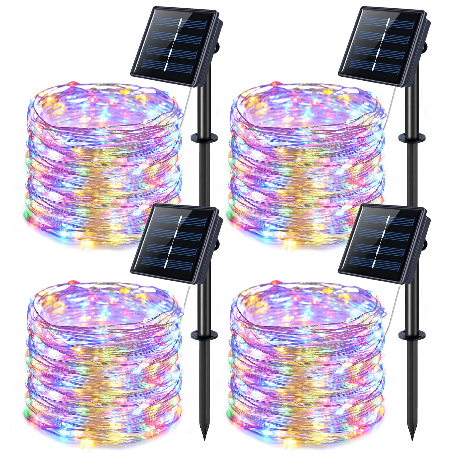 Jmexsuss 4 Pack 100 Led Solar Christmas Lights, 33Ft Solar String Lights Outdoor Waterproof, 8 Modes Multicolor Solar Fairy Ligh