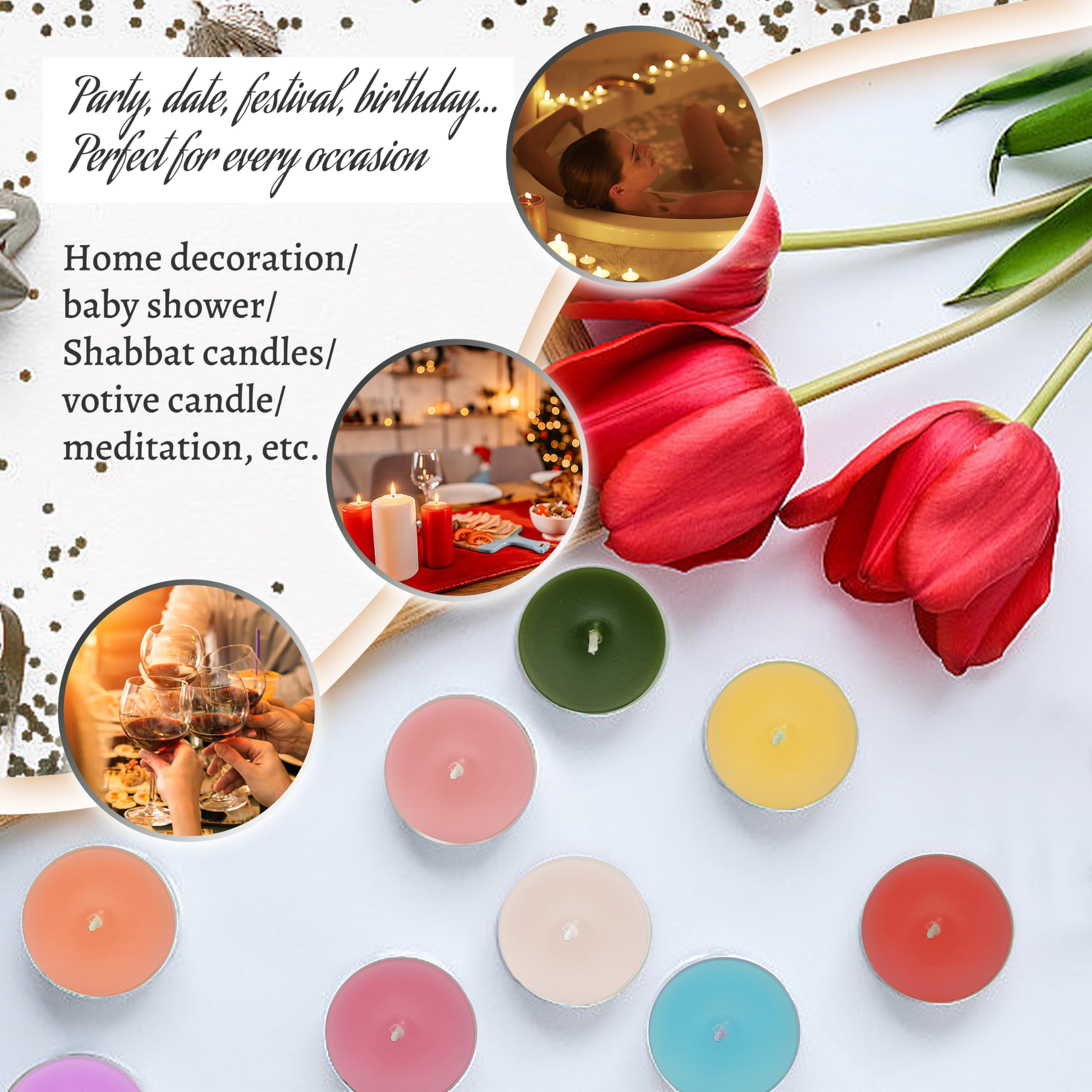 Smoked Sandalwood Scented Tealight Candles, Black Scent Tea Lights Candles Clear Cup, 24 Pack Colored Tealights Candle, 6 Hour B