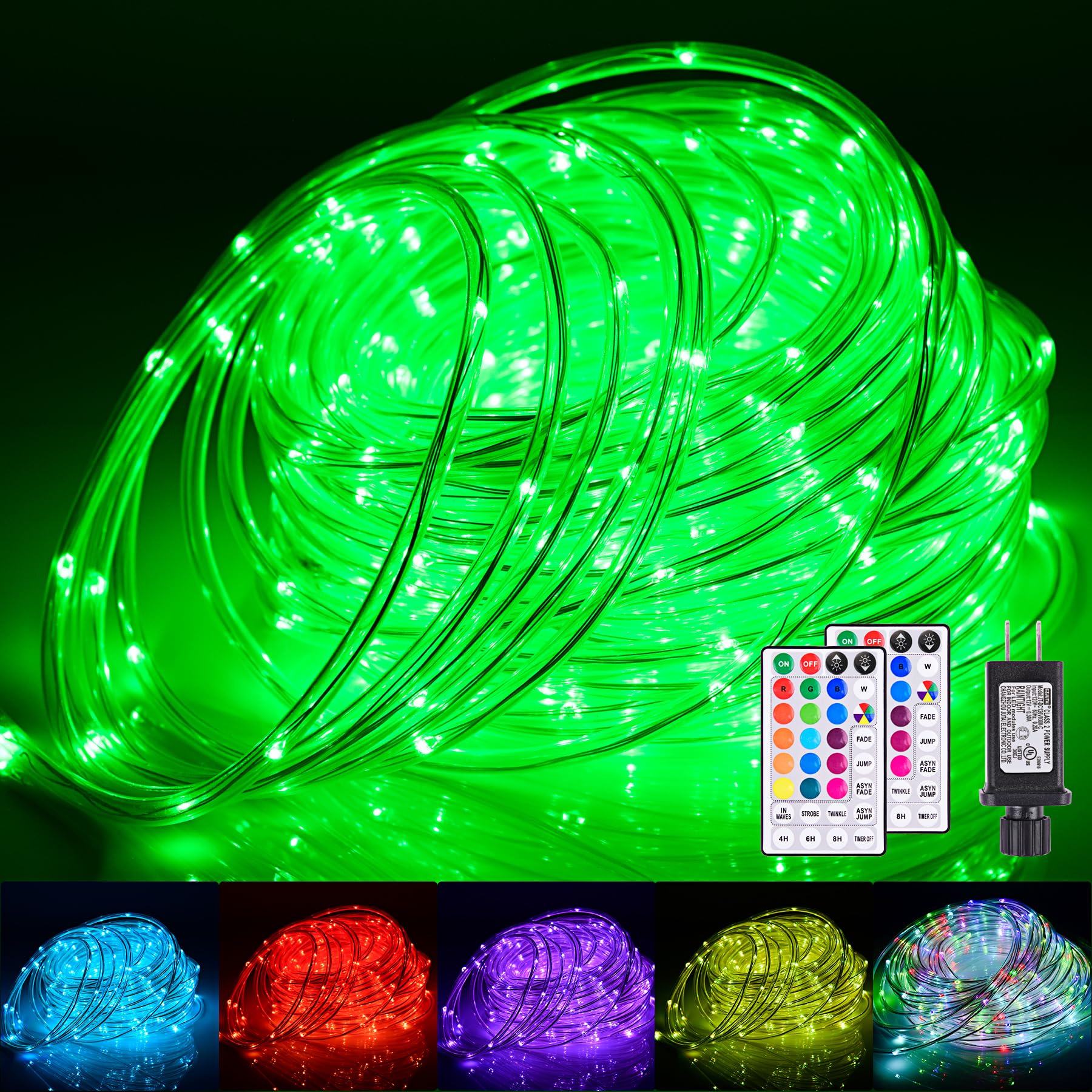 Nazuwke LED Rope Lights 66FT, Waterproof Multicolor String Lights with Remote, 200 LEDs, Model NA-66N