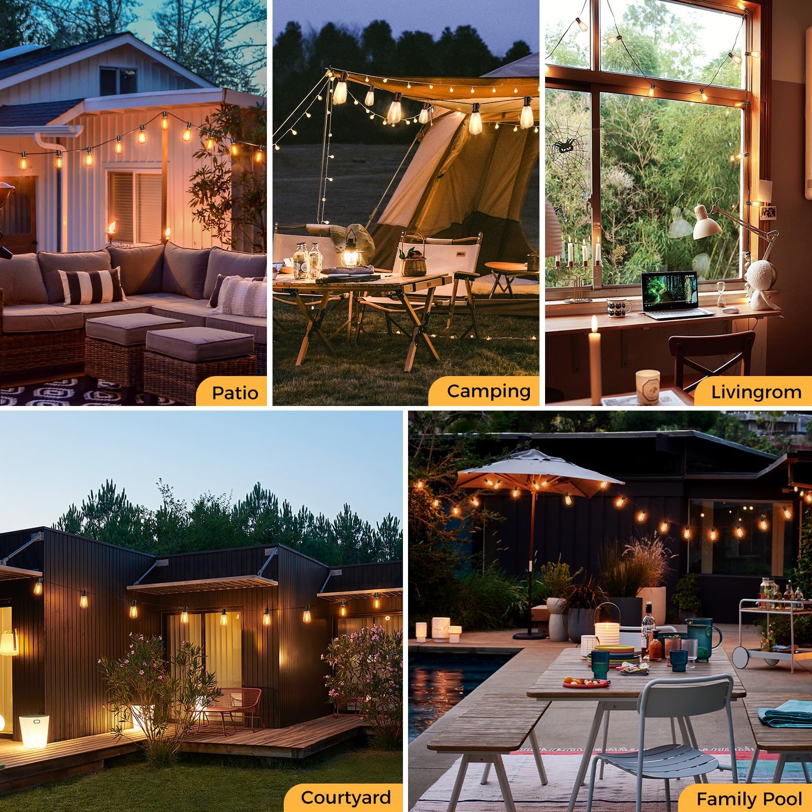 litogo LED Outdoor String Lights, 240FT Dimmable, Waterproof, Shatterproof Edison Bulbs, Warm White, Model LTOST38-232