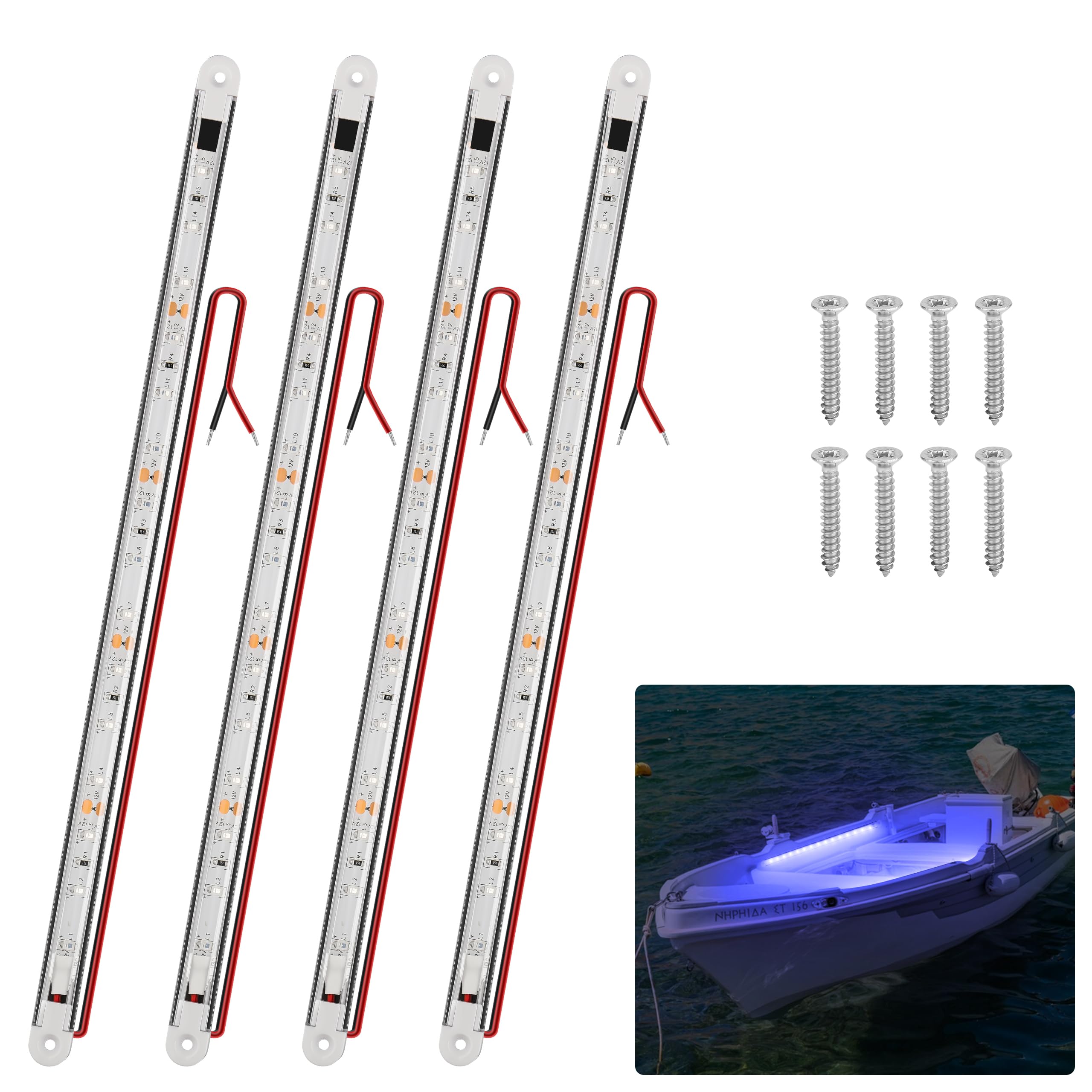 RVZONE LED Boat Interior Lights - Waterproof Strip Lighting, 4 Pcs, 11.8 inch, Blue, Model Boatlight01
