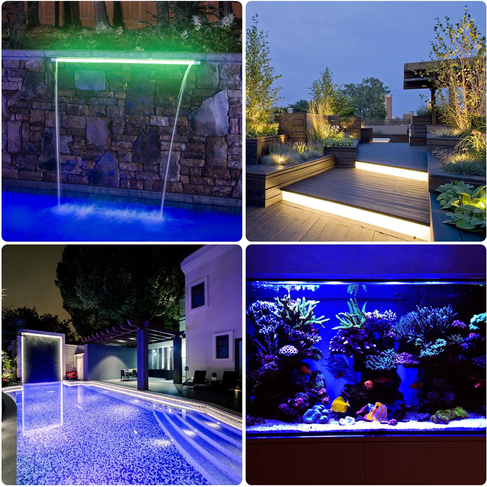 Longrun 34.85" LED Strip - Waterproof Color Changing Garden Lights for Pond, Pool, and Home Decoration - Black, Polycarbonate