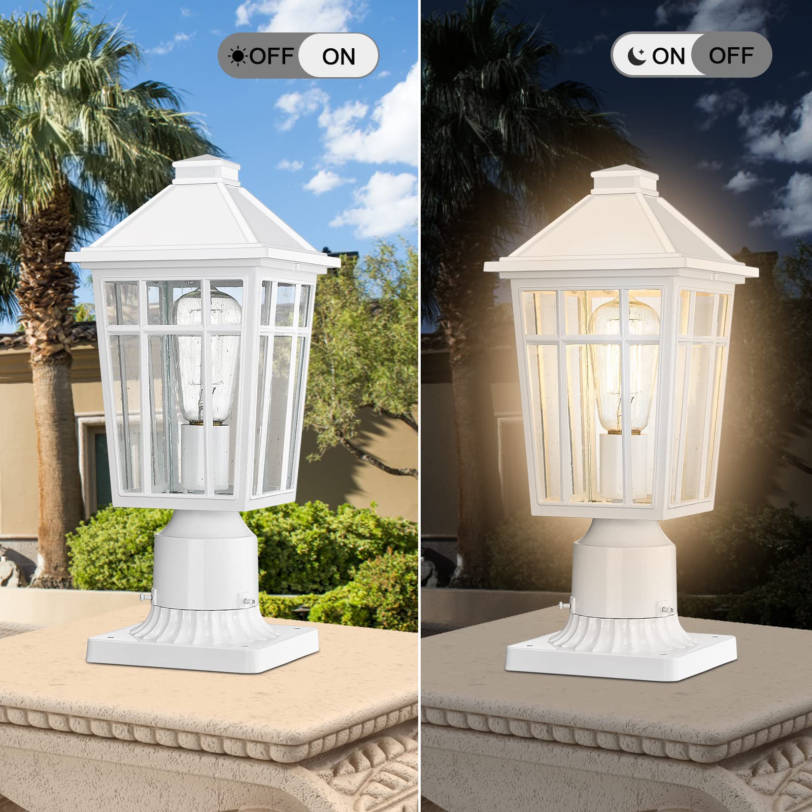 Darkaway Outdoor Post Lights, Waterproof Aluminum, Glass Fixture, 2 Pack, White, Model 6X16P-2PK WH