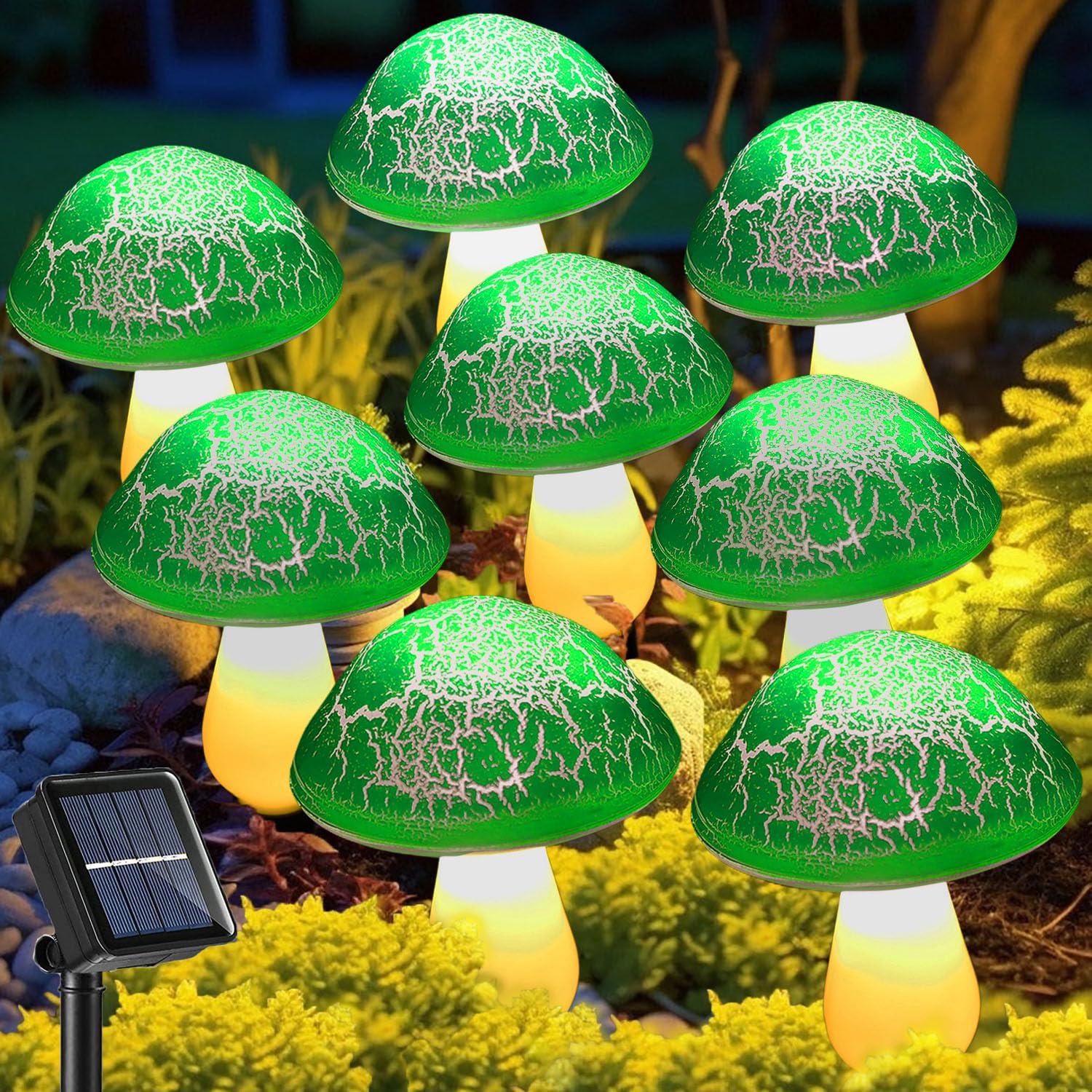 Solar Mushroom Lights Garden Decor 8 Green Split Mushrooms Outdoor Decor Stake Lights Waterproof Solar Pathway Light Gardening Gifts for St Patricks Day Easter Gnomes Yard Halloween Xmas Decorations