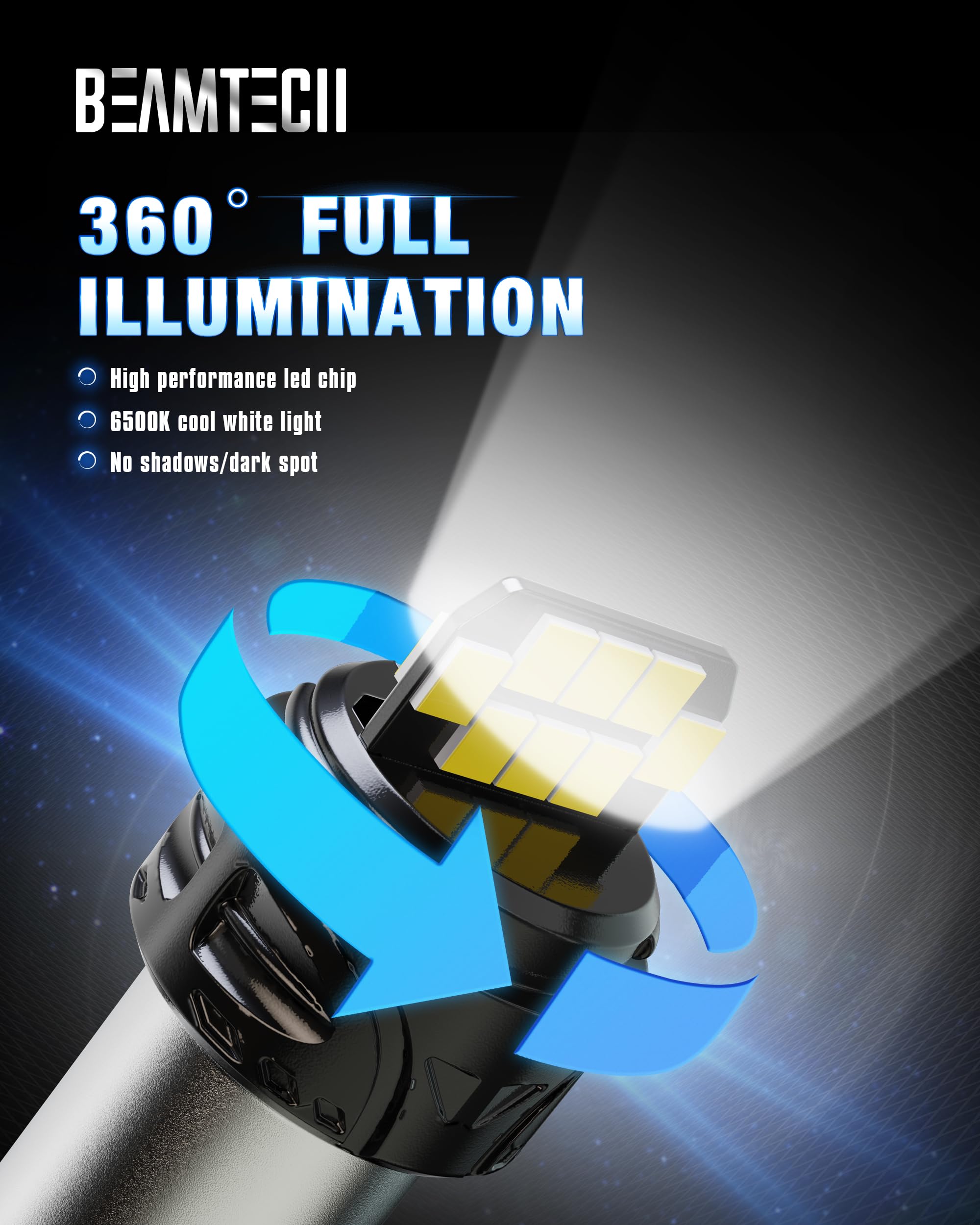 BEAMTECH 1156 LED Bulbs for Reverse Lights, 6500K Cool White, Pack of 2
