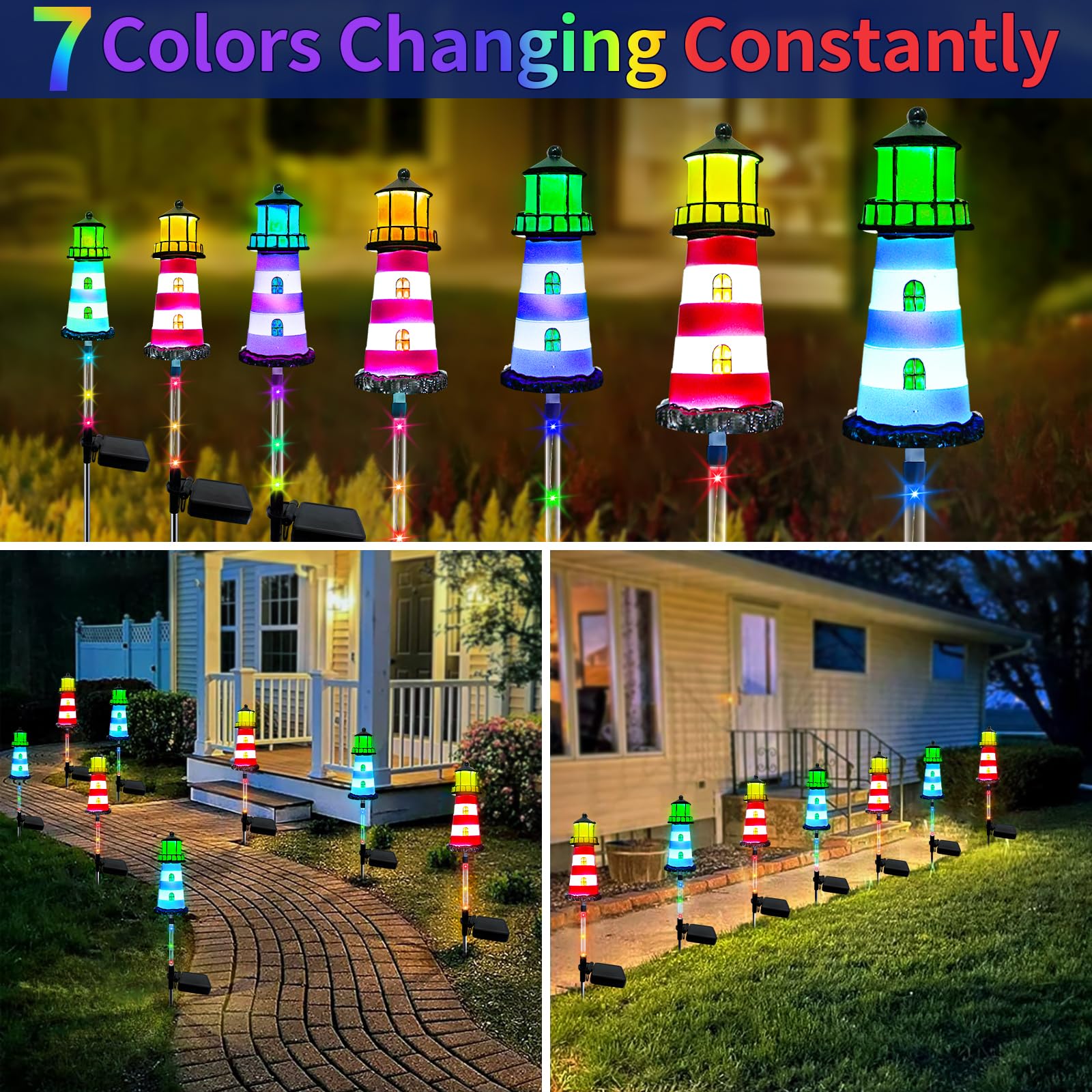 Beidoulu Lighthouse Outdoor Solar Light,4Packs Outdoor Waterproof, Solar Trail Lights Decor Your Garden, Flower Beds, Patio Ligh