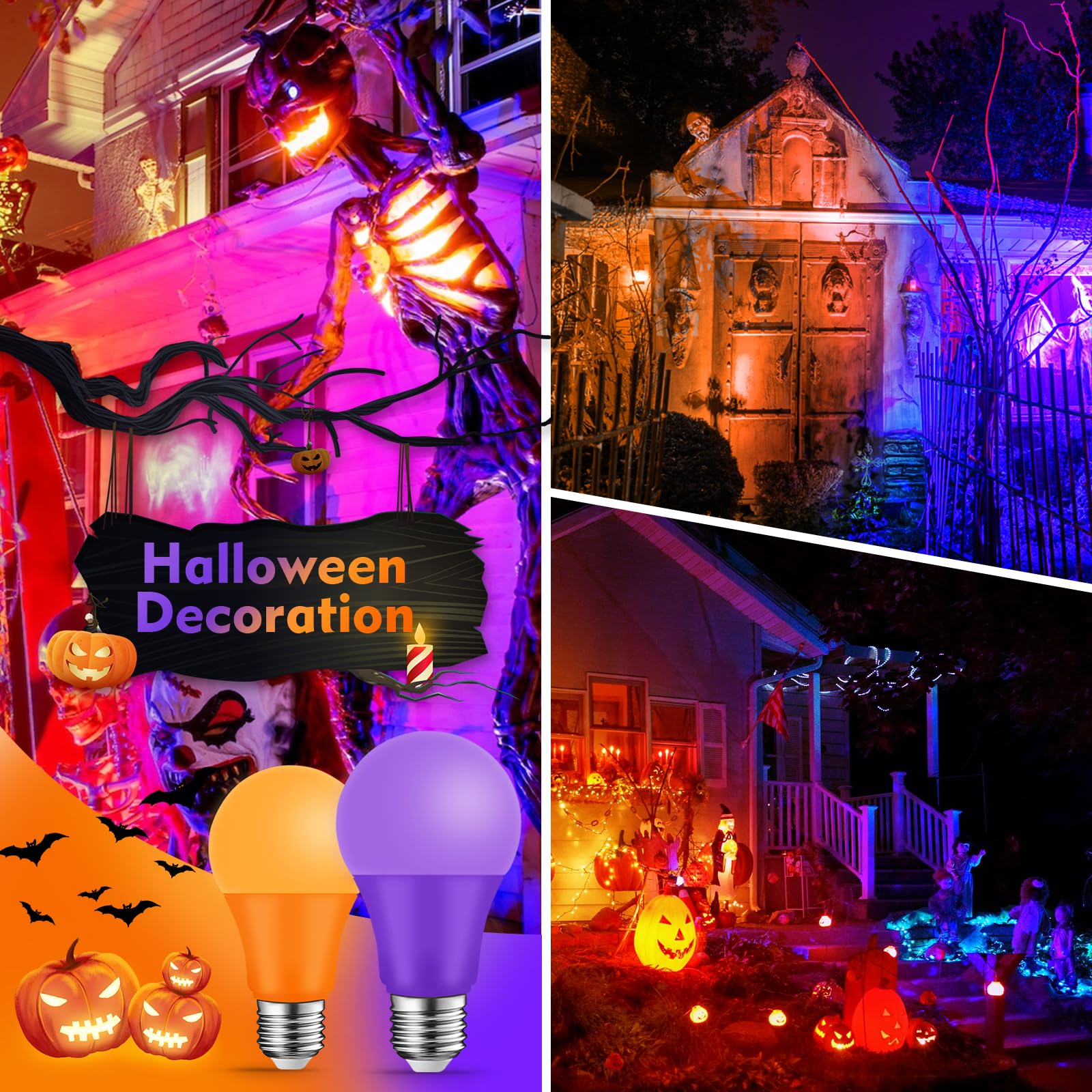 Kqhben Purple Light Bulbs - [ 4 Pack ]- 9W(60W Equivalent) E26 Base Led Colored Light Bulb For Festivals Party Christmas Bar Eve