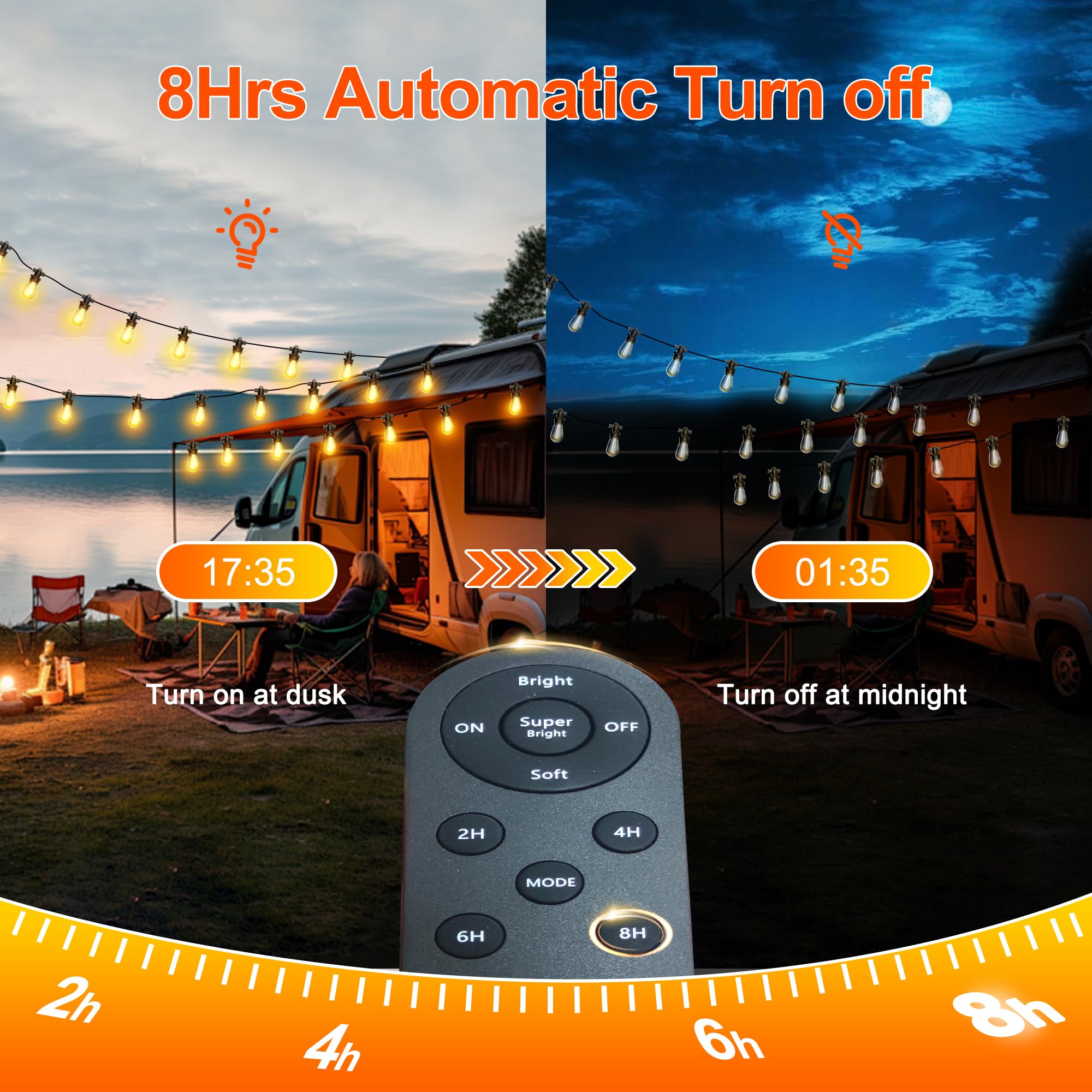Stright Solar String Lights 55FT with Remote Control & USB, Warm White E12 S14 Bulbs, 17 Waterproof Sockets for Patio & Garden
