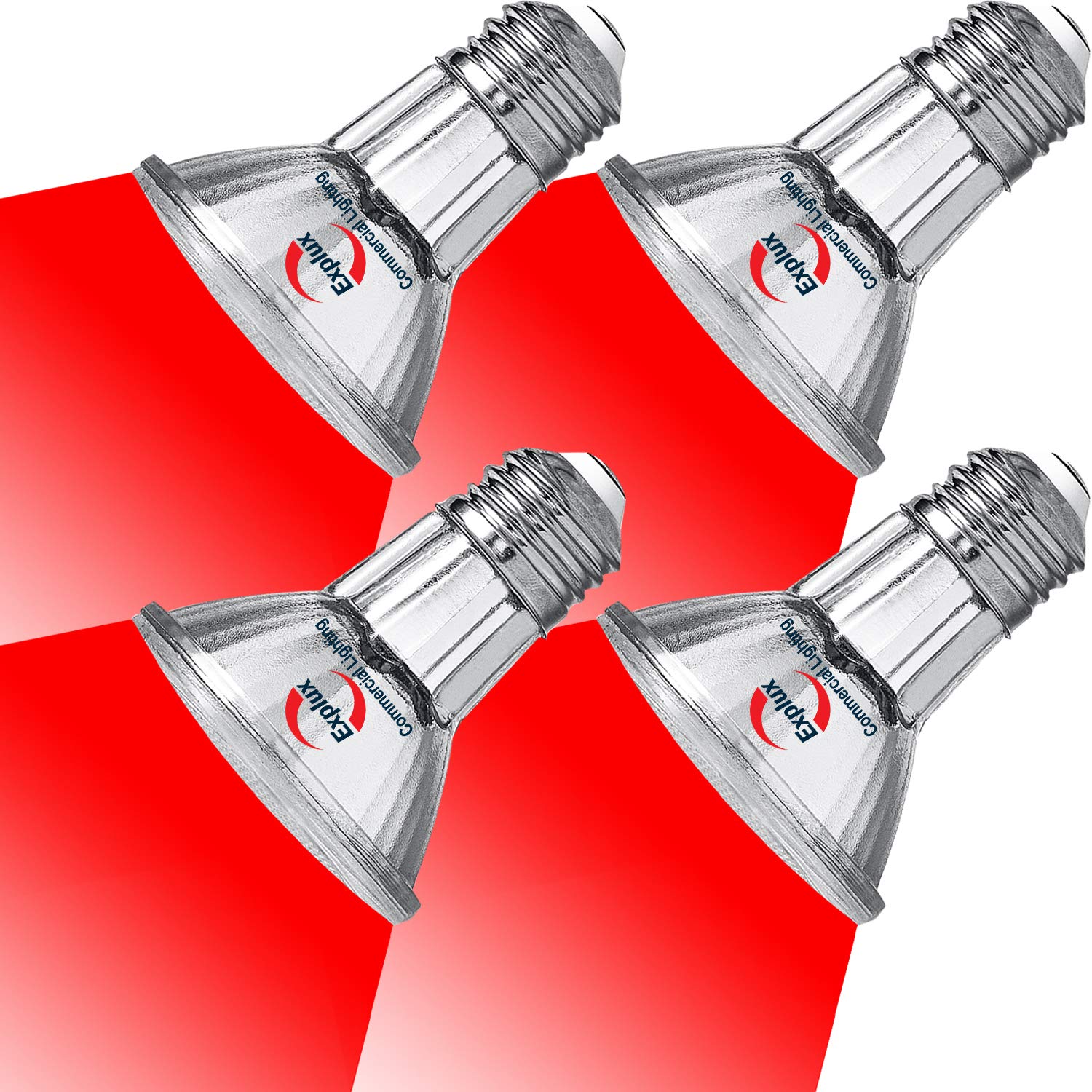 Explux PAR20 LED Flood Light Bulbs, 60W Equivalent, Dimmable, Waterproof, 4-Pack, Red, Glass, Model LL5W/PAR20C/Red/040
